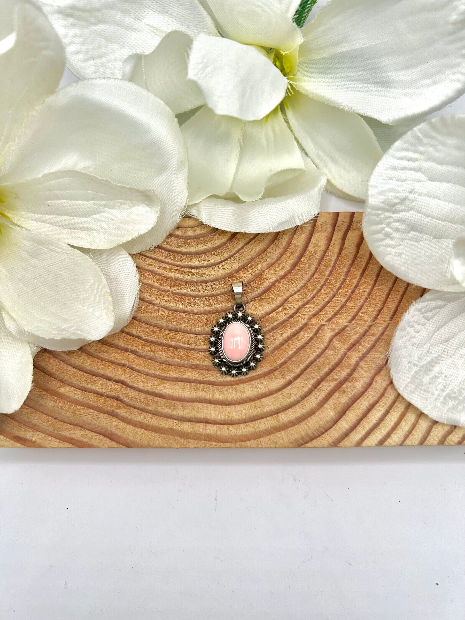 Scott Skeets Pink Conch & Sterling Silver Pendant
