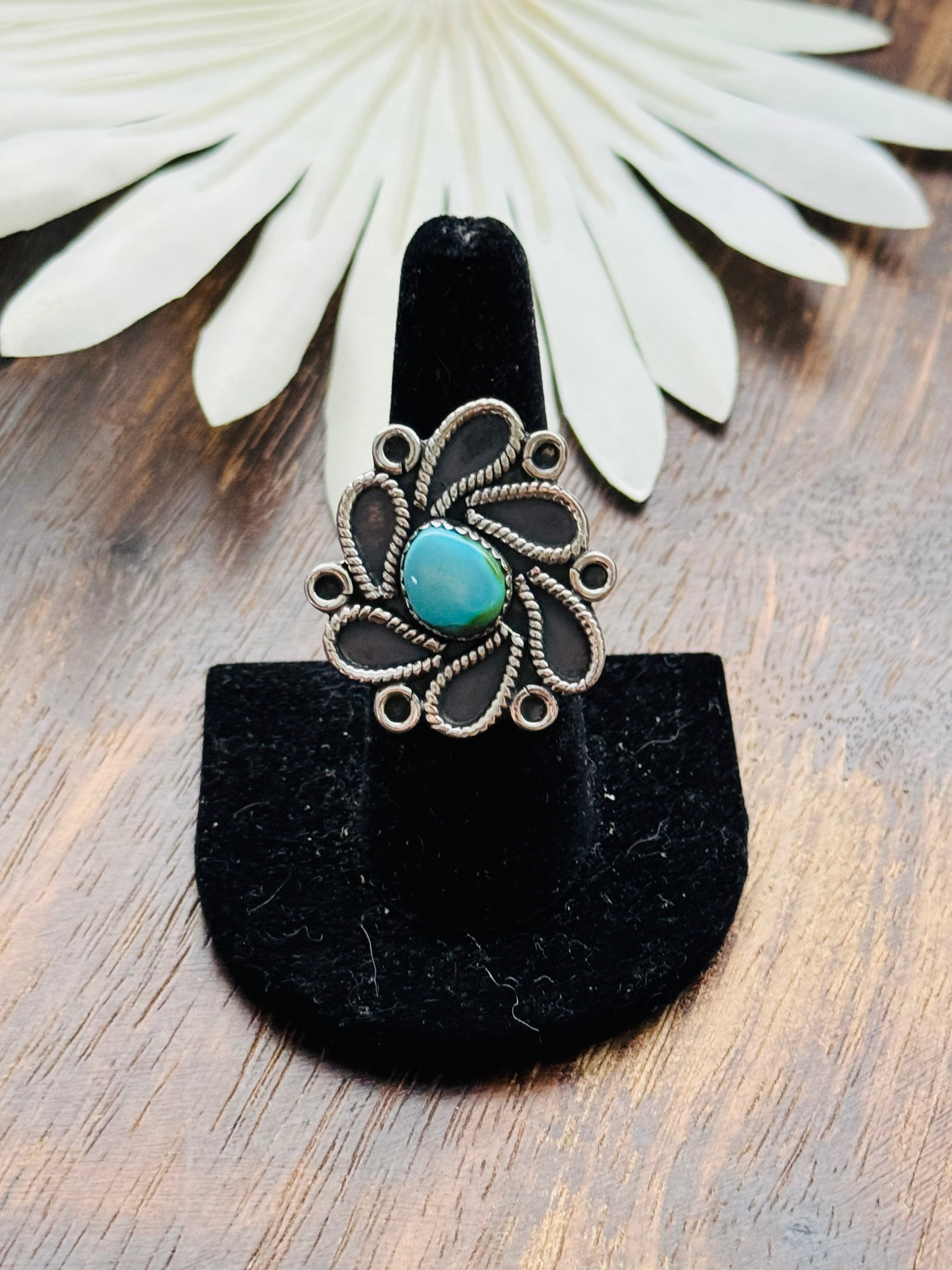 Southwest Handmade Sonoran Mountain Turquoise & Sterling Silver Adjustable Cluster Ring