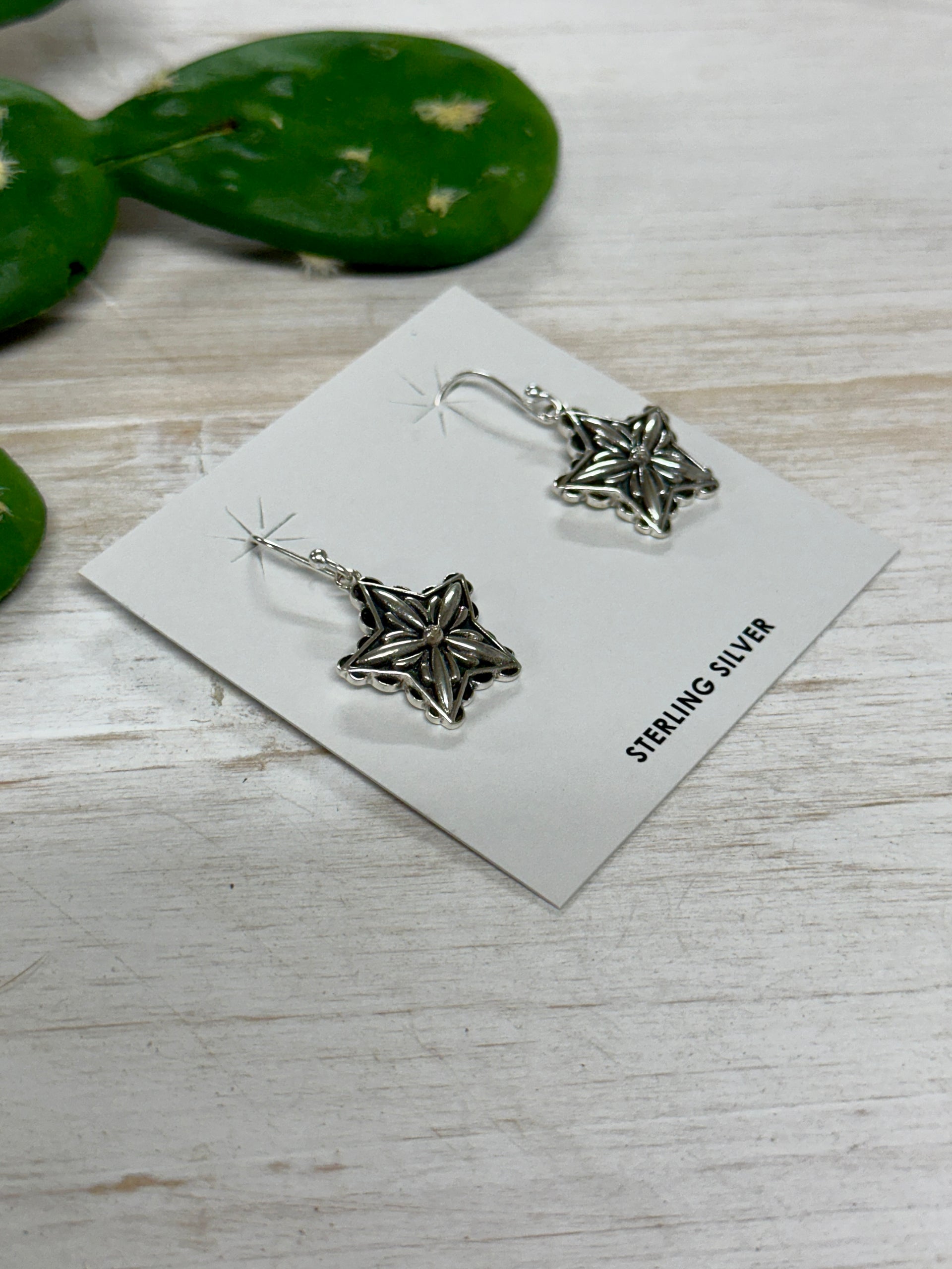 Southwest Handmade Sterling Silver Star Dangles Earrings
