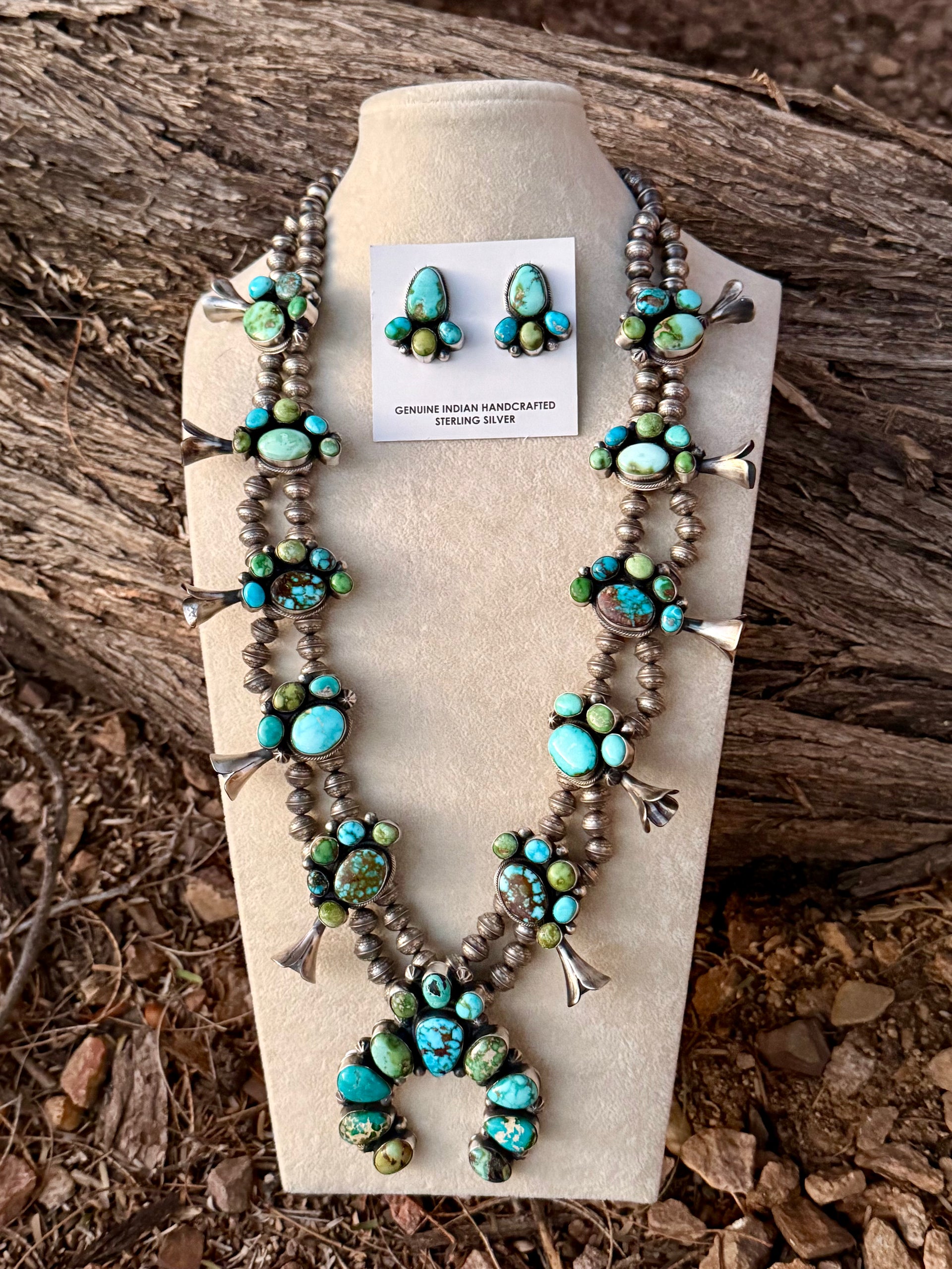 Amos Jake Mix Turquoise & Sterling Silver Squash Blossom Necklace Set