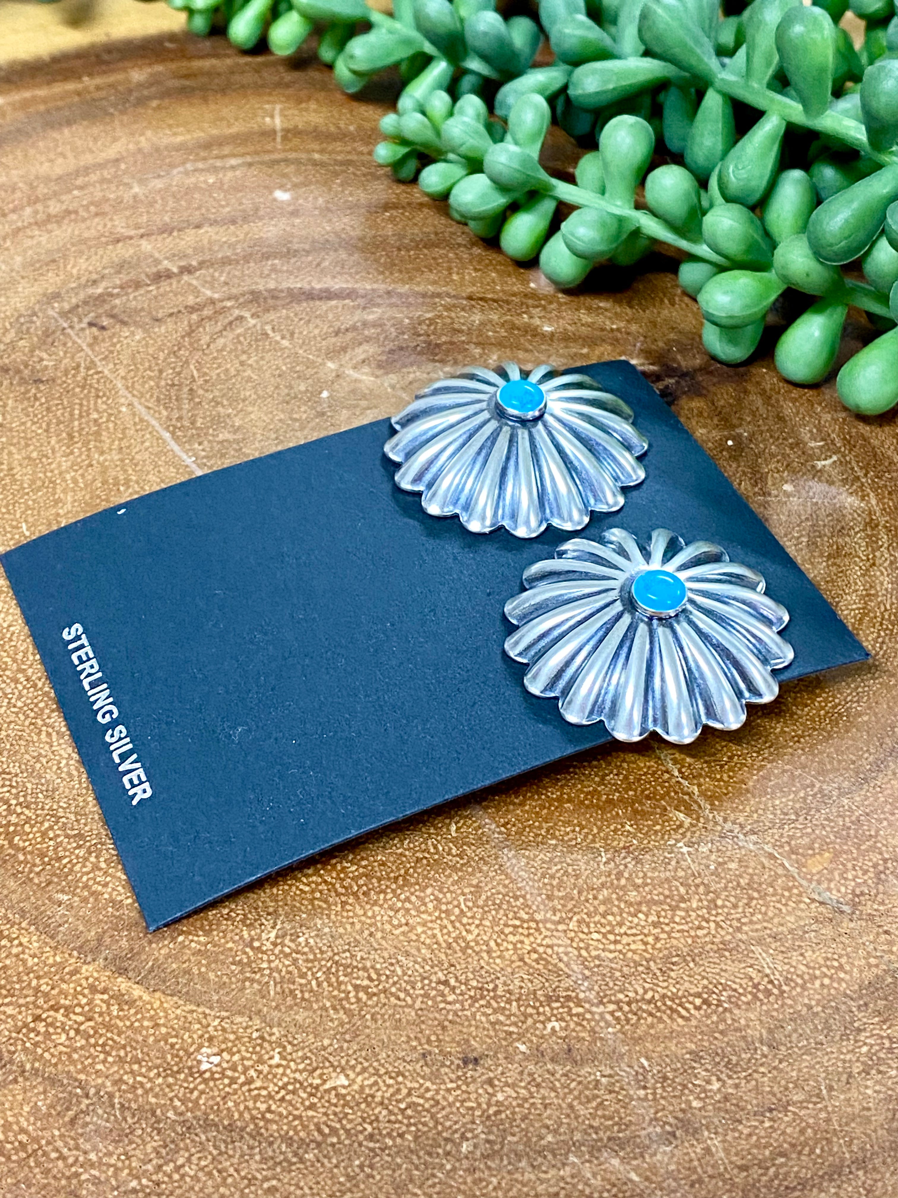 Navajo Made Kingman Turquoise & Sterling Silver Post Earrings