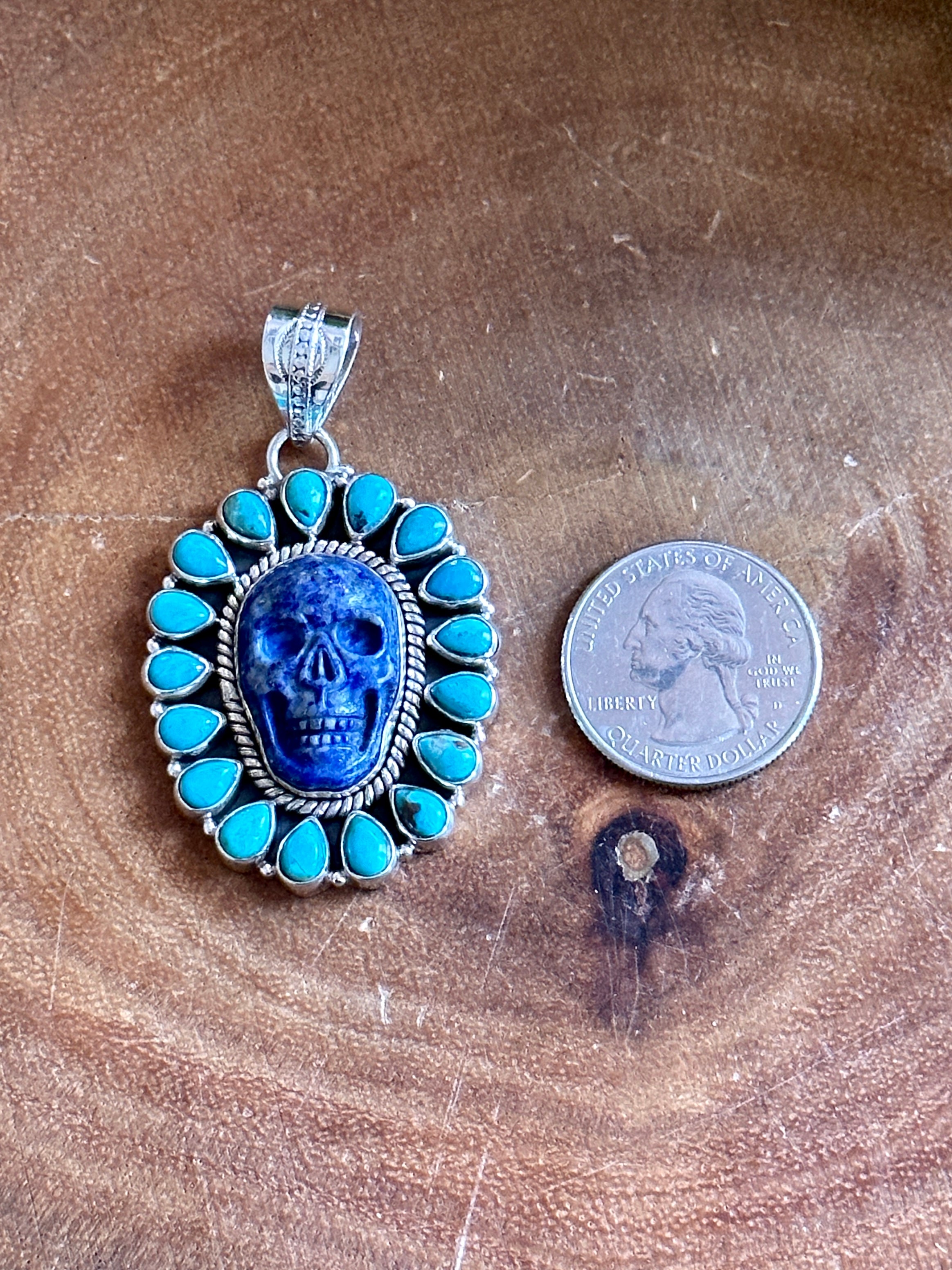 Southwest Handmade Multi Stone & Sterling Silver Skull Pendant