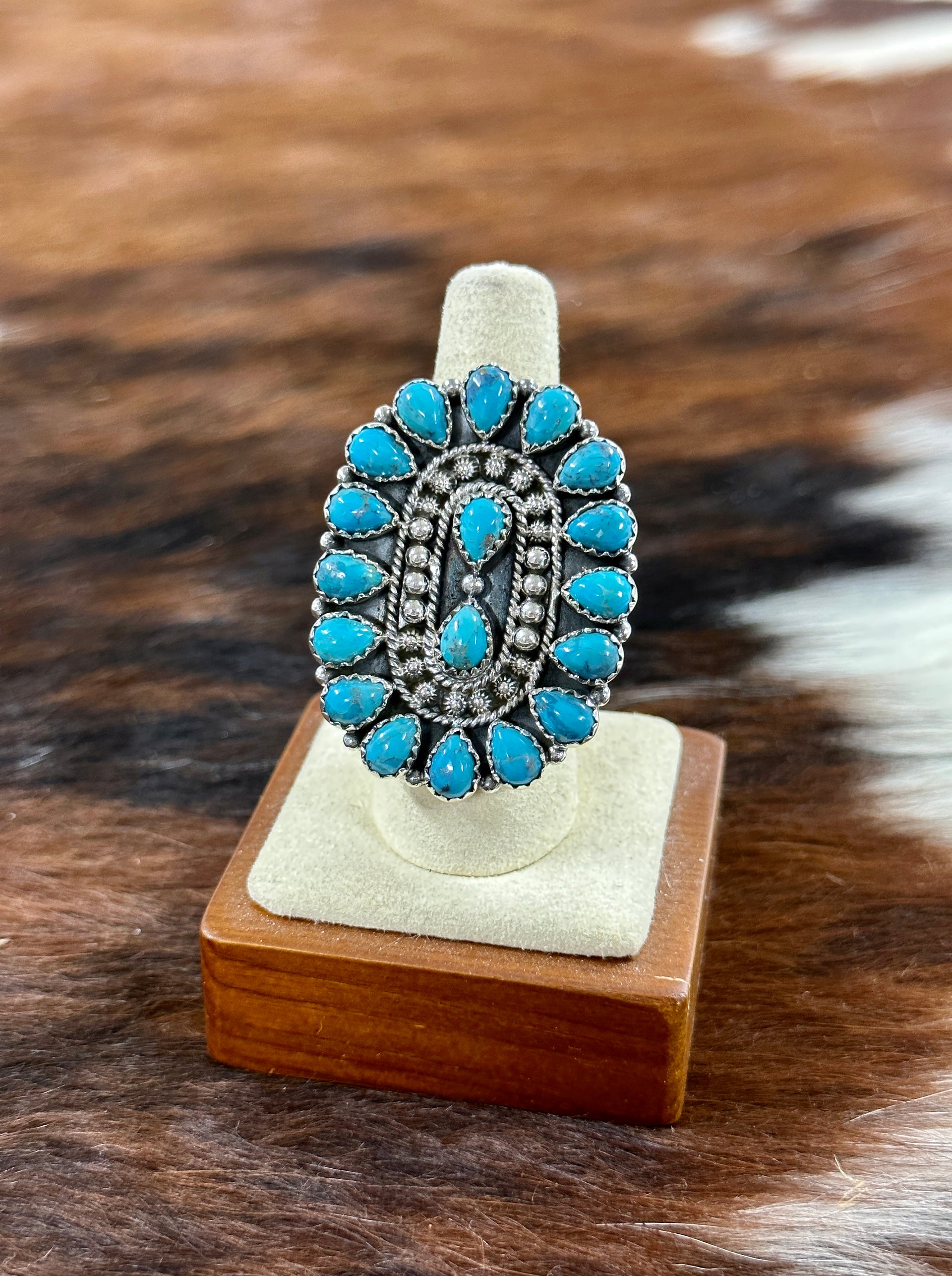 Southwest Handmade Kingman Turquoise & Sterling Silver Adjustable Ring
