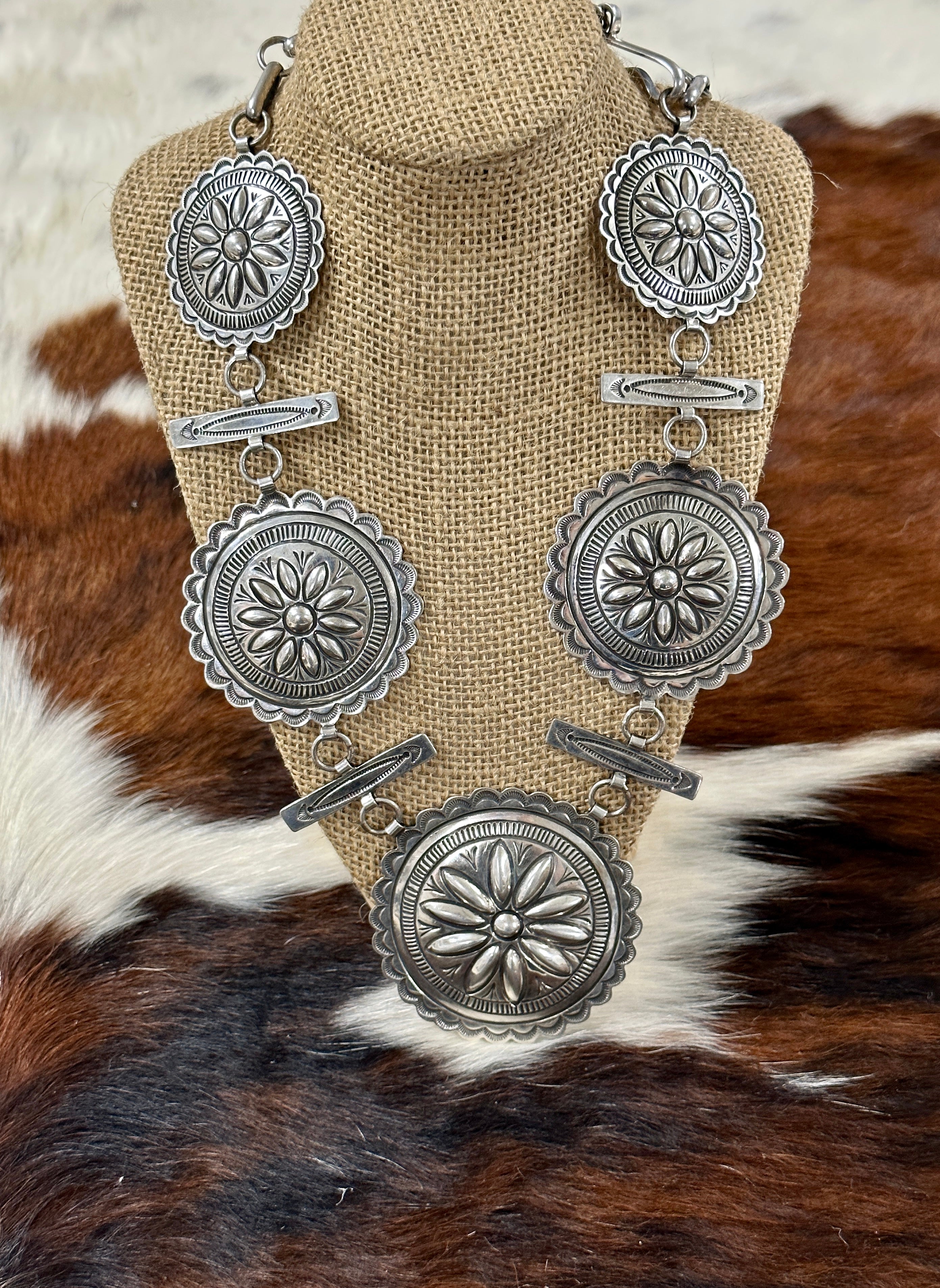 Alex Sanchez Navajo Made  Sterling Silver Concho Necklace