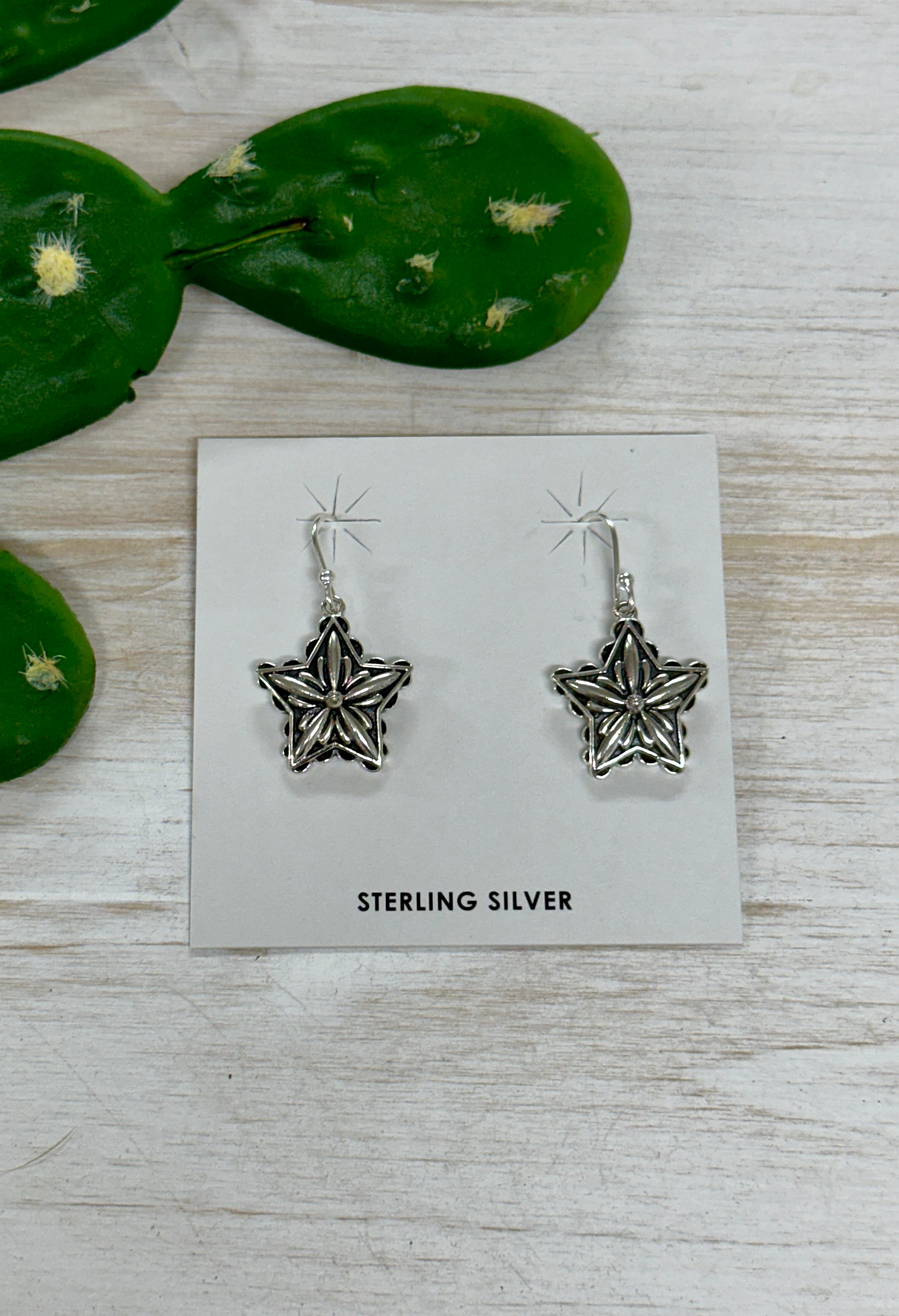 Southwest Handmade Sterling Silver Star Dangles Earrings