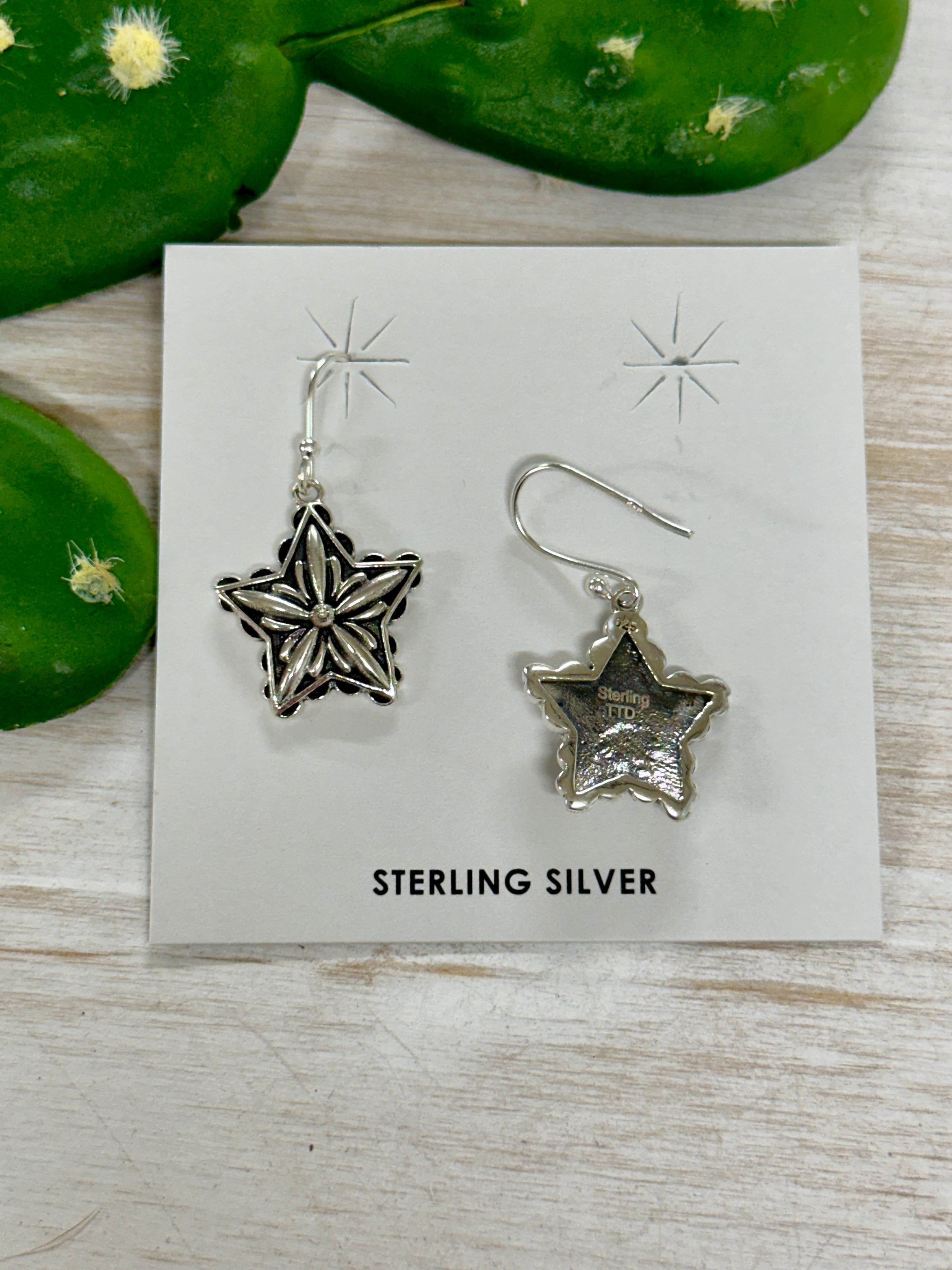 Southwest Handmade Sterling Silver Star Dangles Earrings