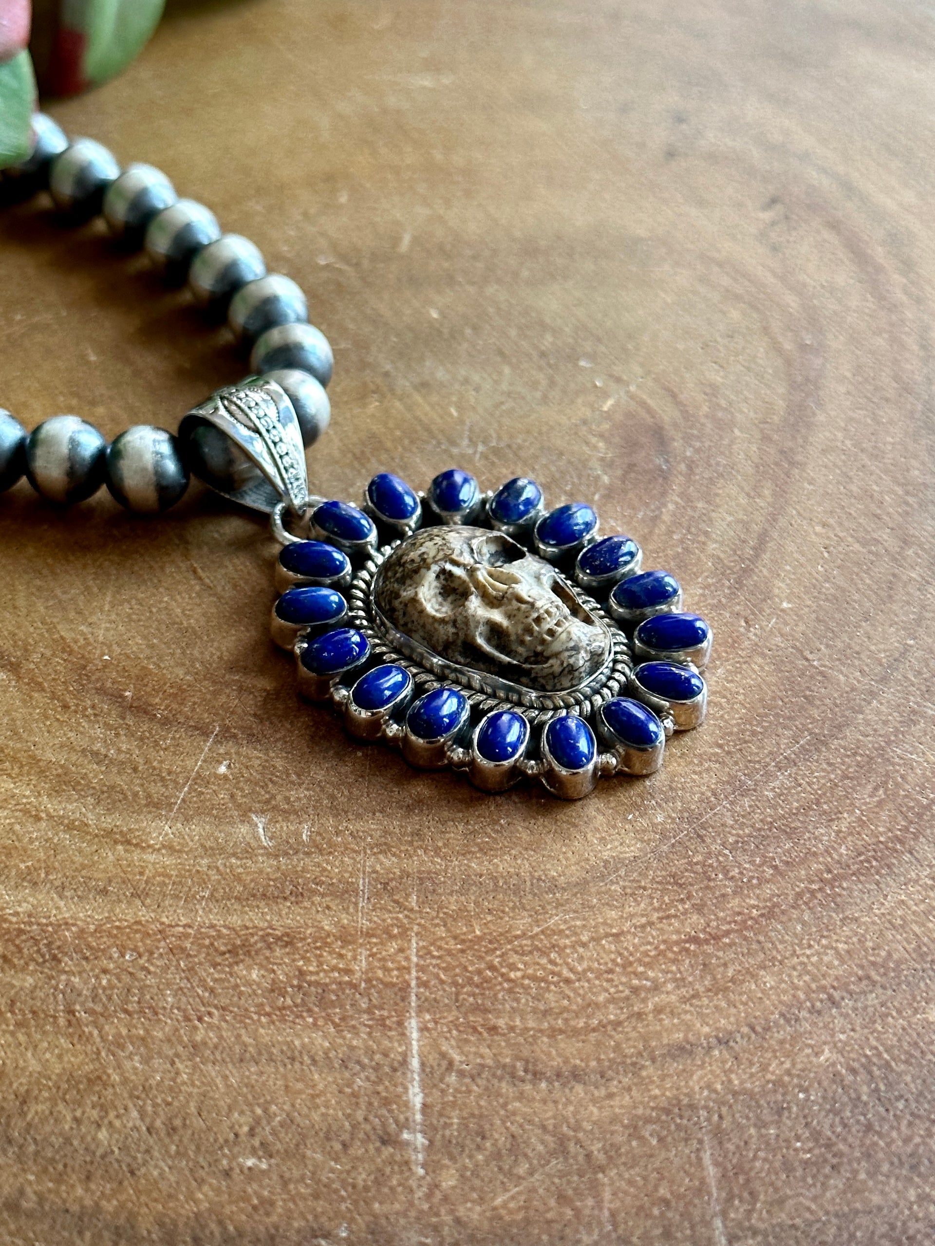 Southwest Handmade Multi Stone & Sterling Silver Skull Pendant