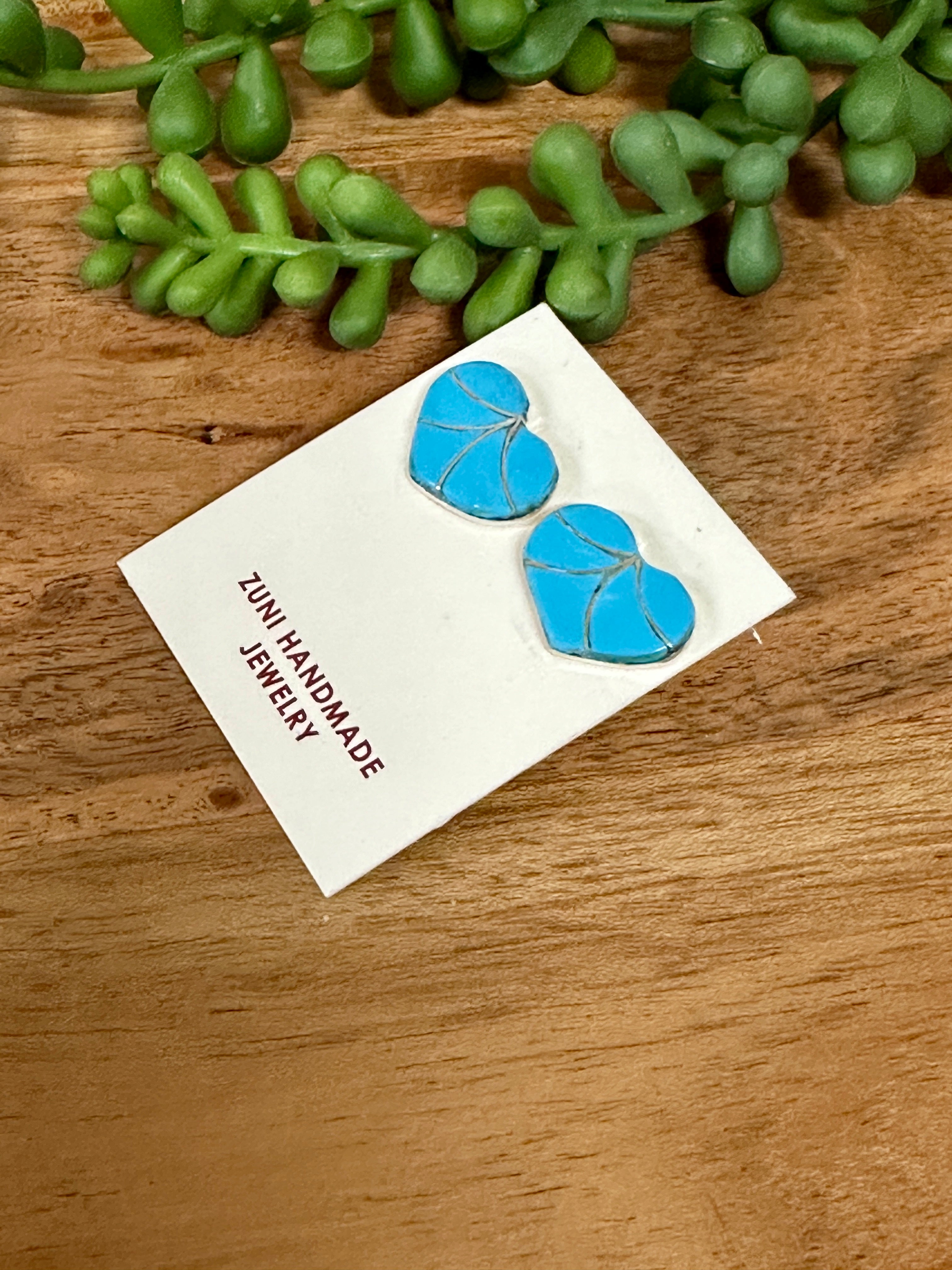 Karen Lalio Turquoise & Sterling Silver Inlay Heart Post Earrings