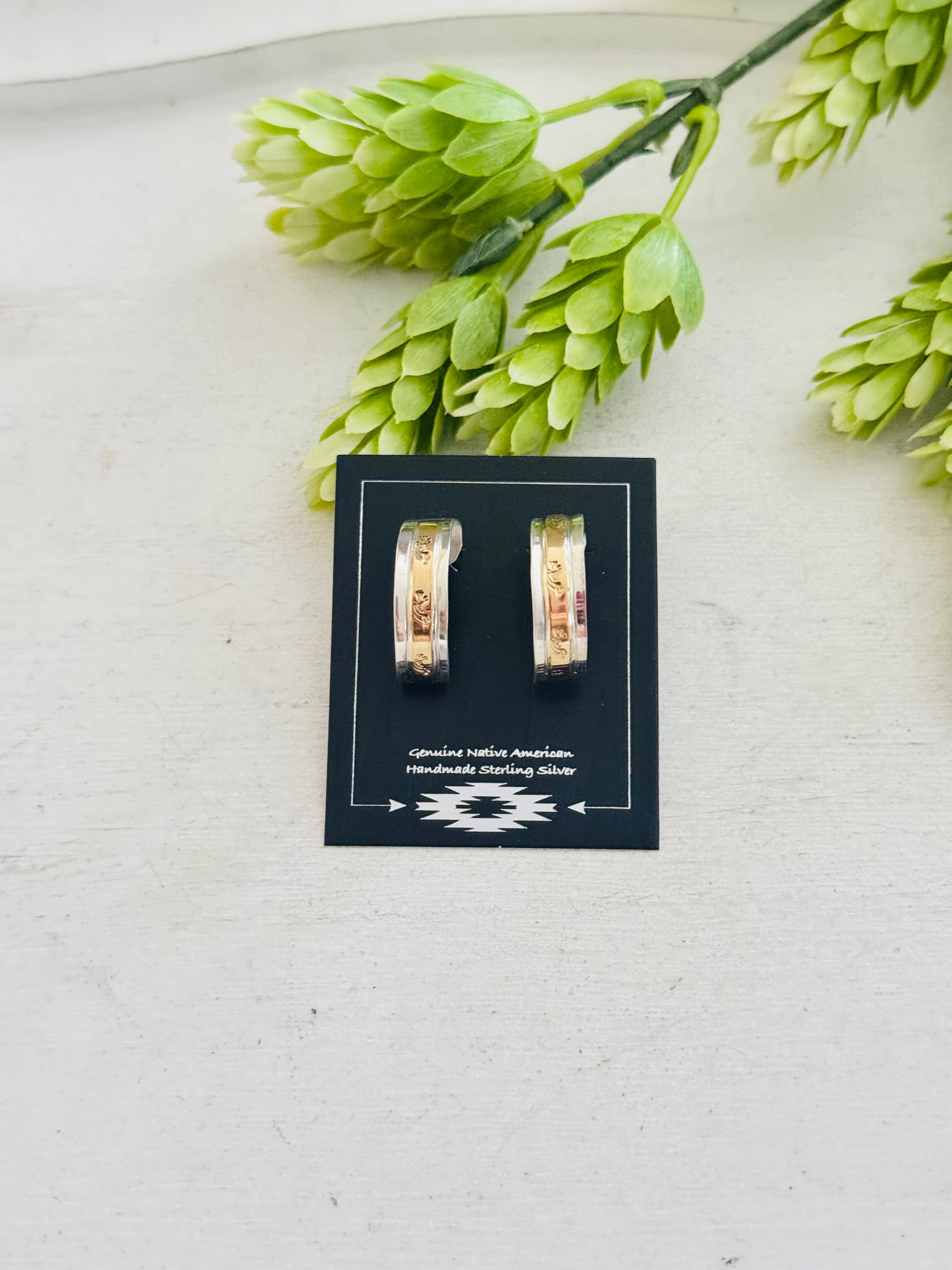 Navajo Made 18K Gold Fill & Sterling Silver Post Hoop Earrings