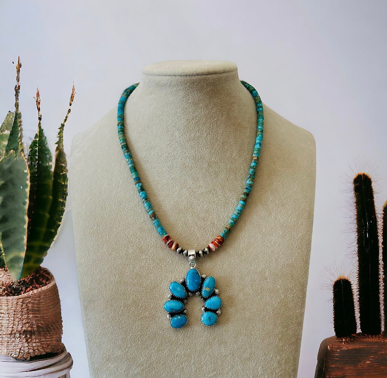 Southwest Non-Native Blue Bird Turquoise & Sterling Silver Naja Pendant