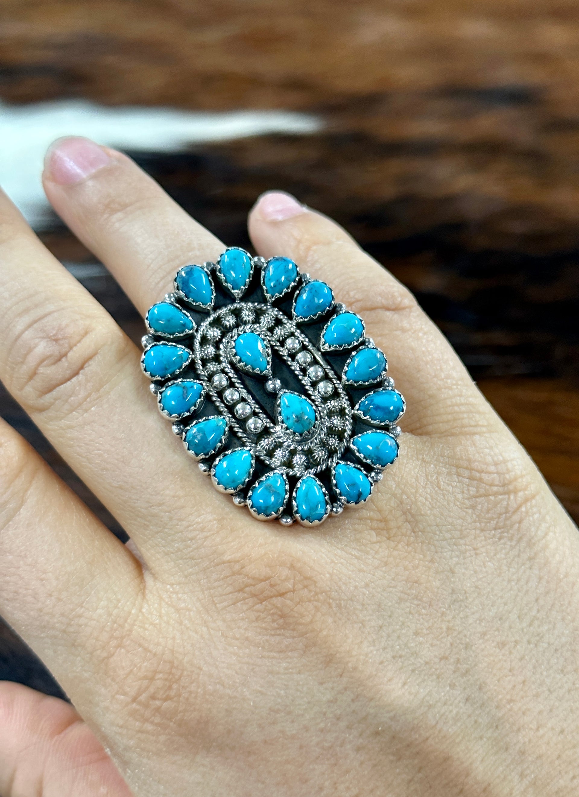 Southwest Handmade Kingman Turquoise & Sterling Silver Adjustable Ring