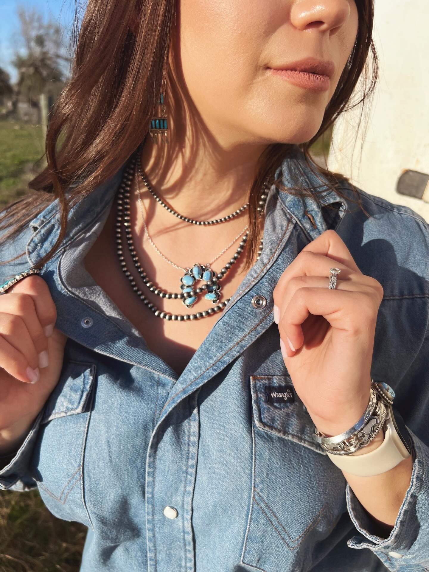 Southwest Handmade Golden Hills Turquoise & Sterling Silver Cluster Naja Necklace