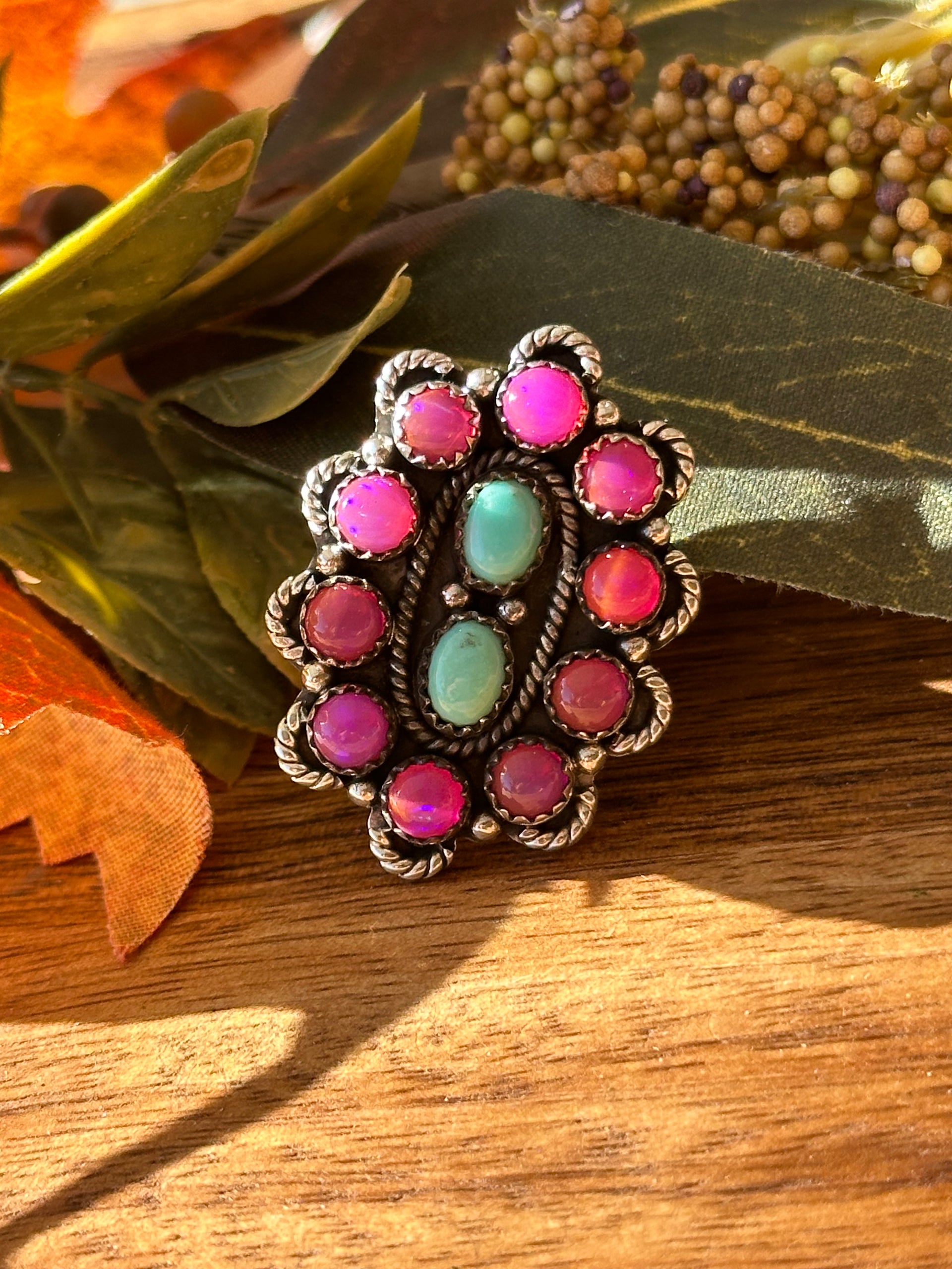 Southwest Handmade Multi Stone & Sterling Silver Adjustable Cluster Ring