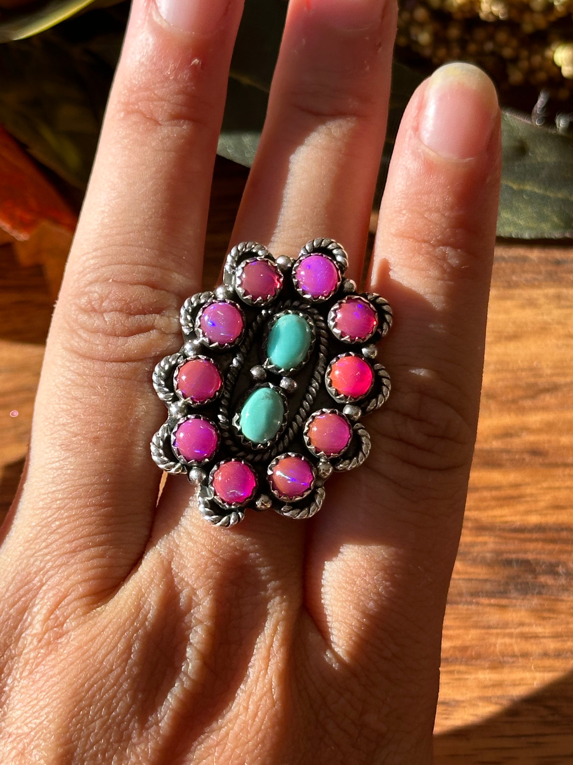Southwest Handmade Multi Stone & Sterling Silver Adjustable Cluster Ring