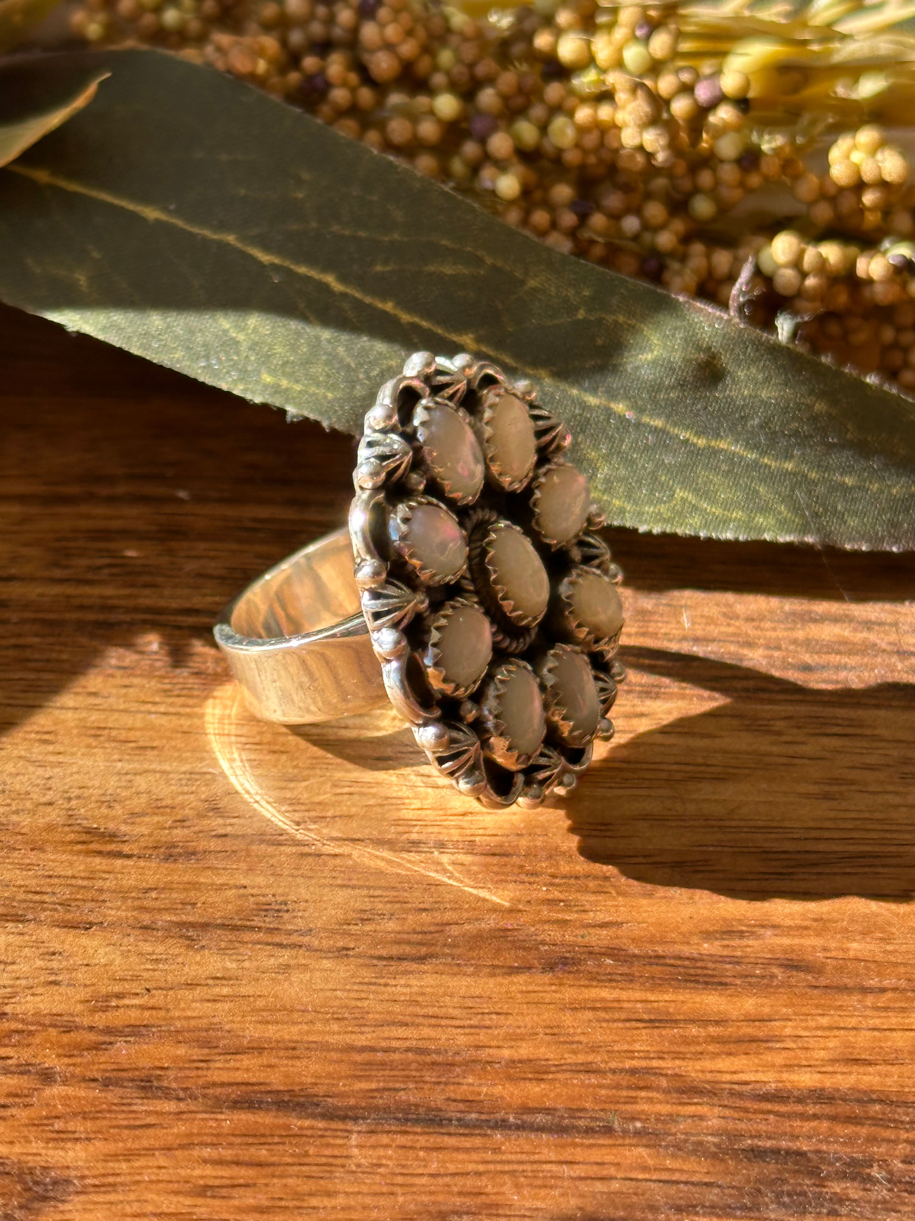 Southwest Handmade Mother of Pearl & Sterling Silver Cluster Adjustable Ring