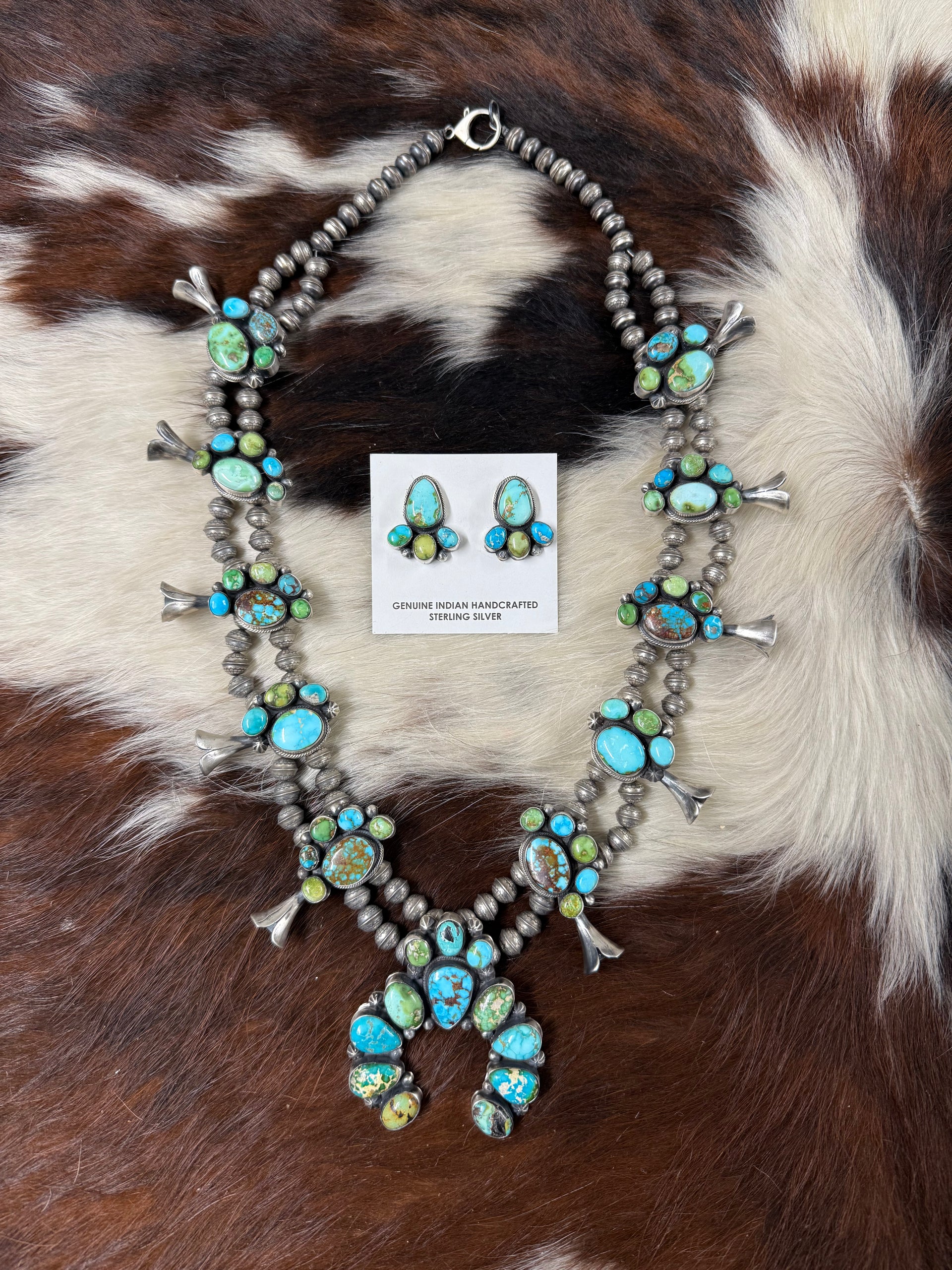 Amos Jake Mix Turquoise & Sterling Silver Squash Blossom Necklace Set