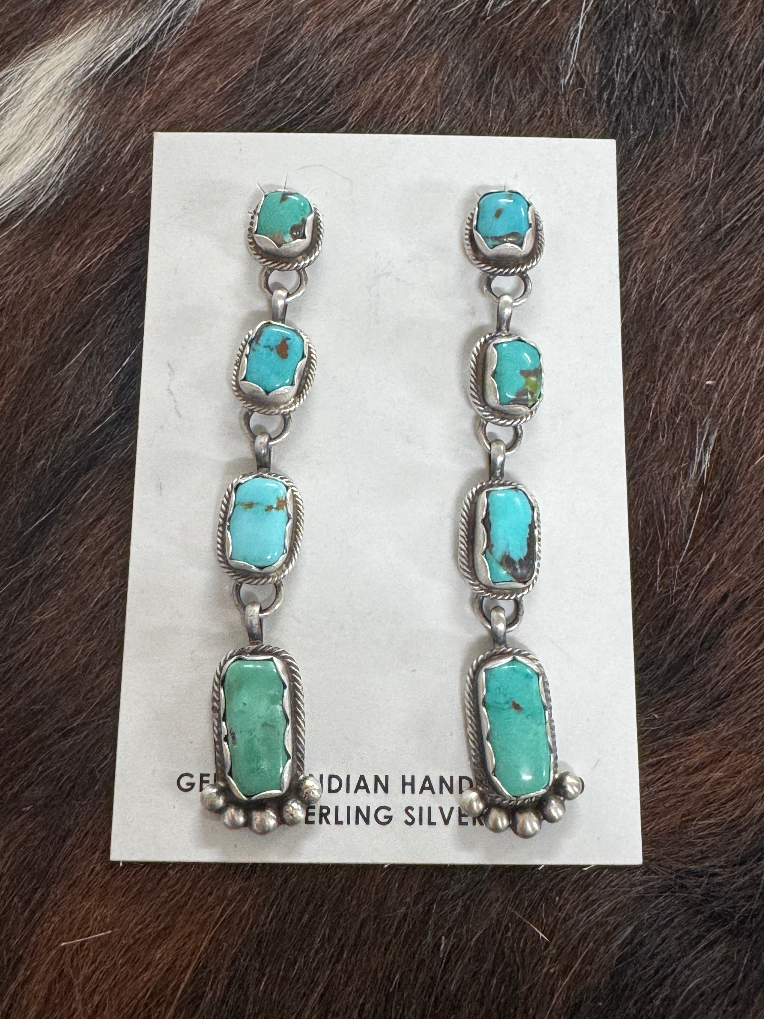 Navajo Made Carico Lake Turquoise & Sterling Silver Dangle Earrings