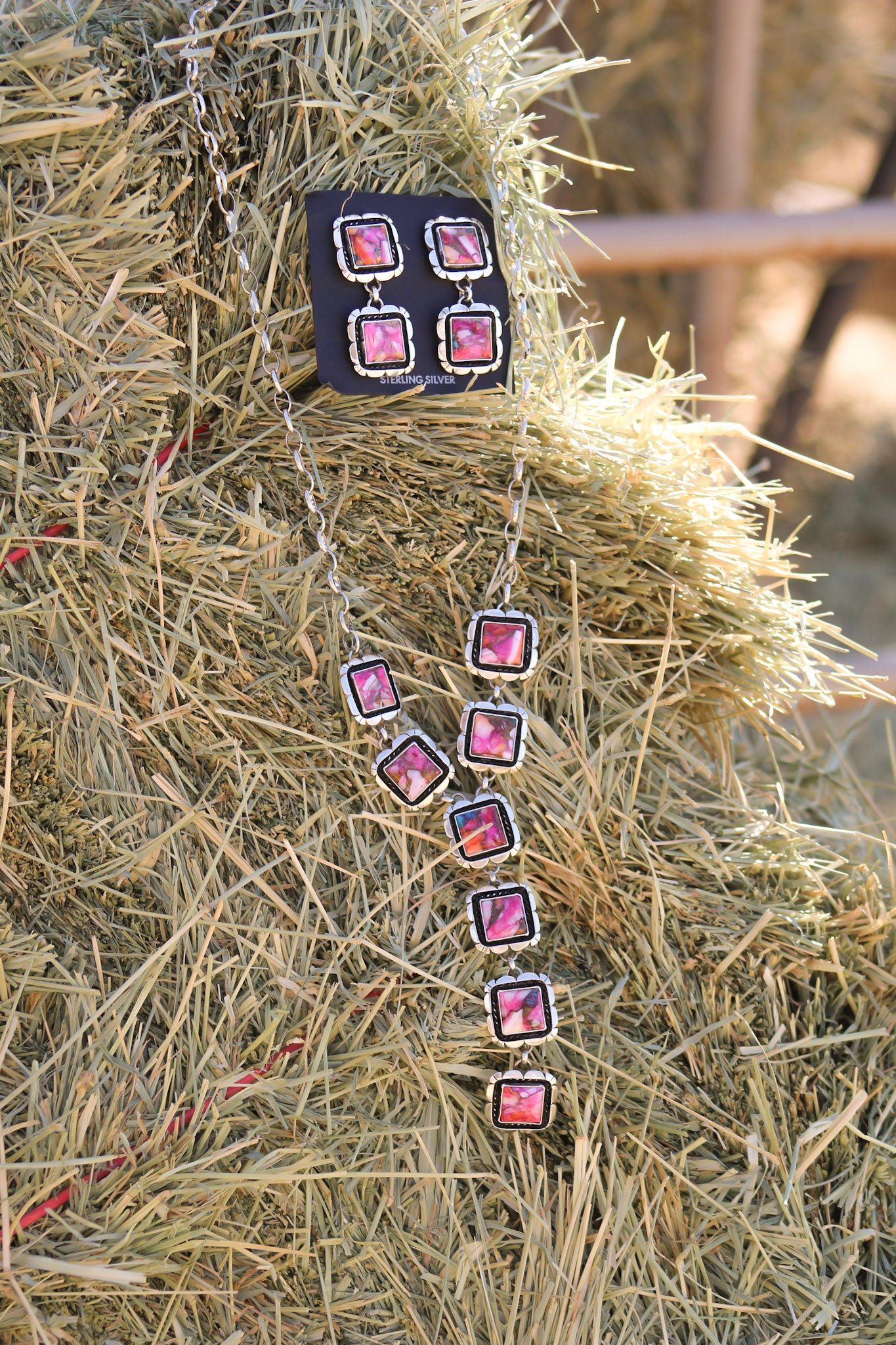 Larry Kaye Pink Mohave Turquoise and Sterling Silver Necklace Set