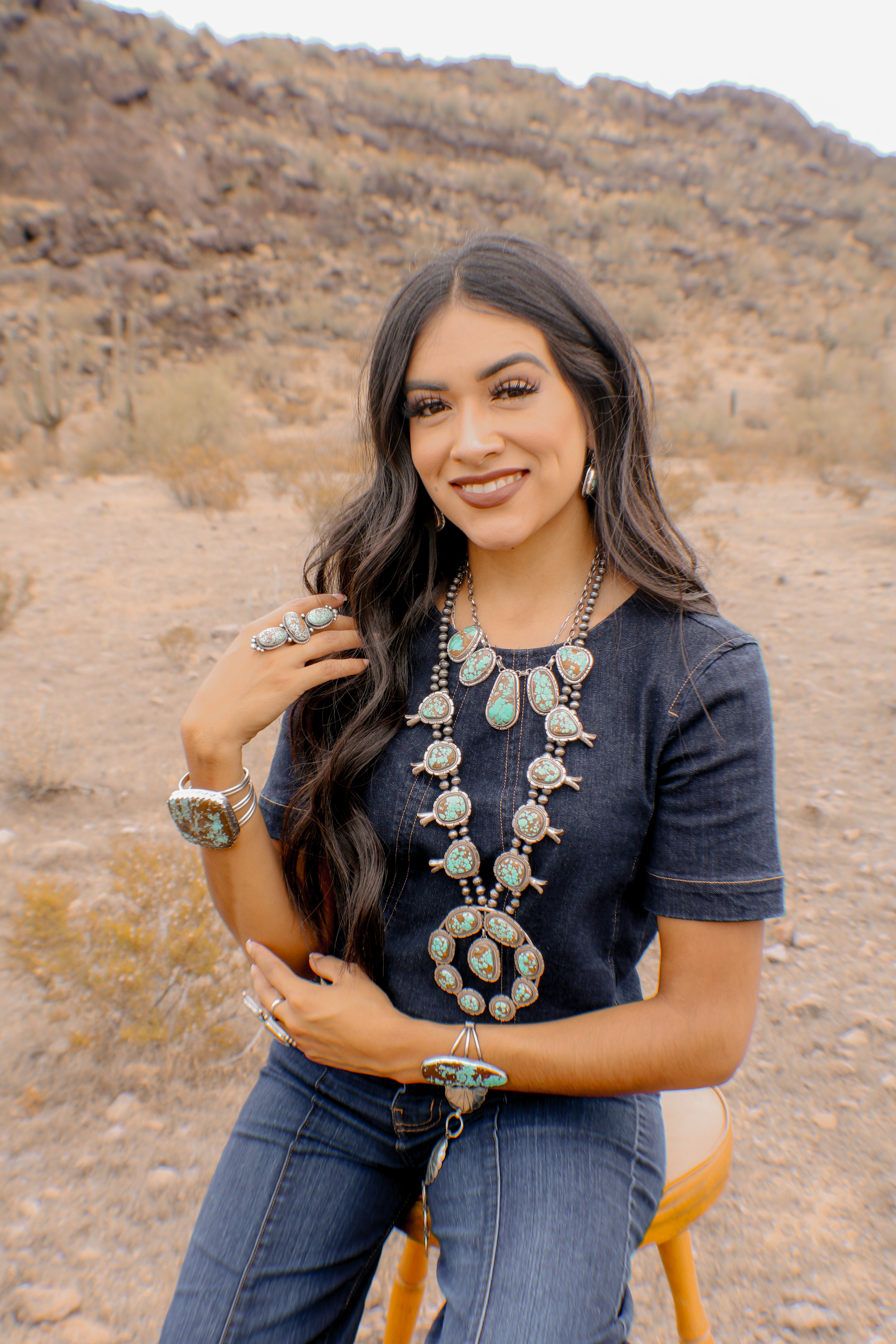 Wydell Billie # 8 Turquoise & Sterling Silver Squash Blossom Necklace Set