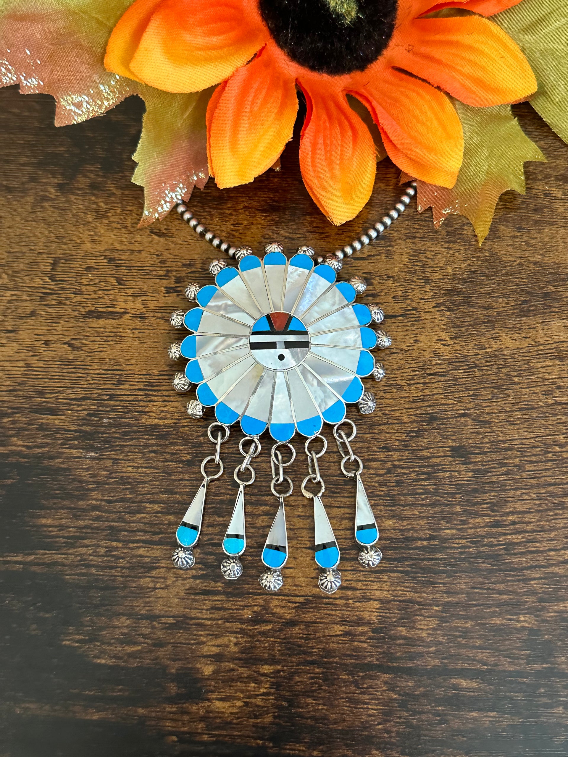 Abel Soseeah Multi Stone & Sterling Silver Sunface Inlay Pendant/Pin