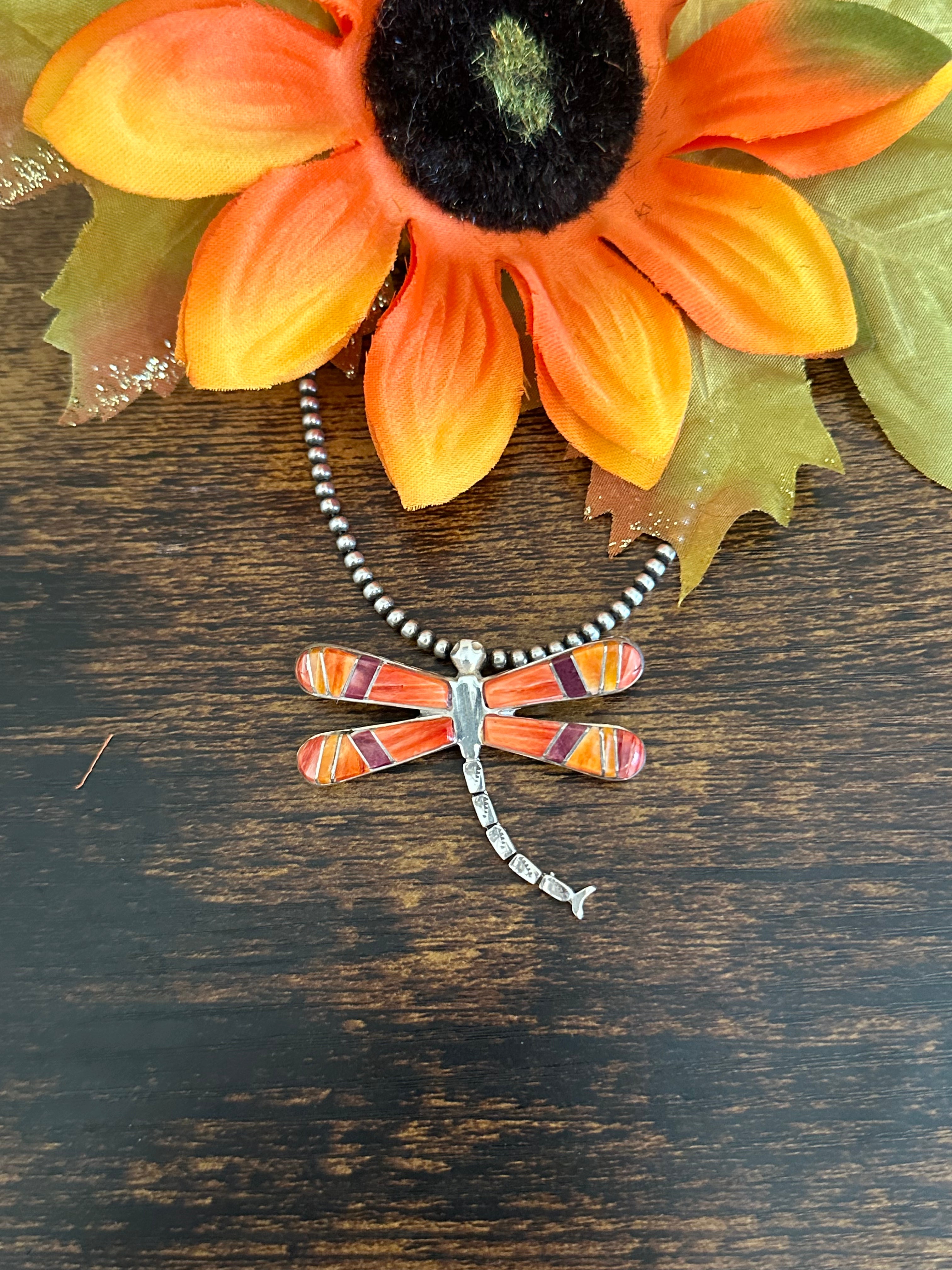 Navajo Made Multi Stone & Sterling Silver Dragonfly Inlay Pendant/Pin