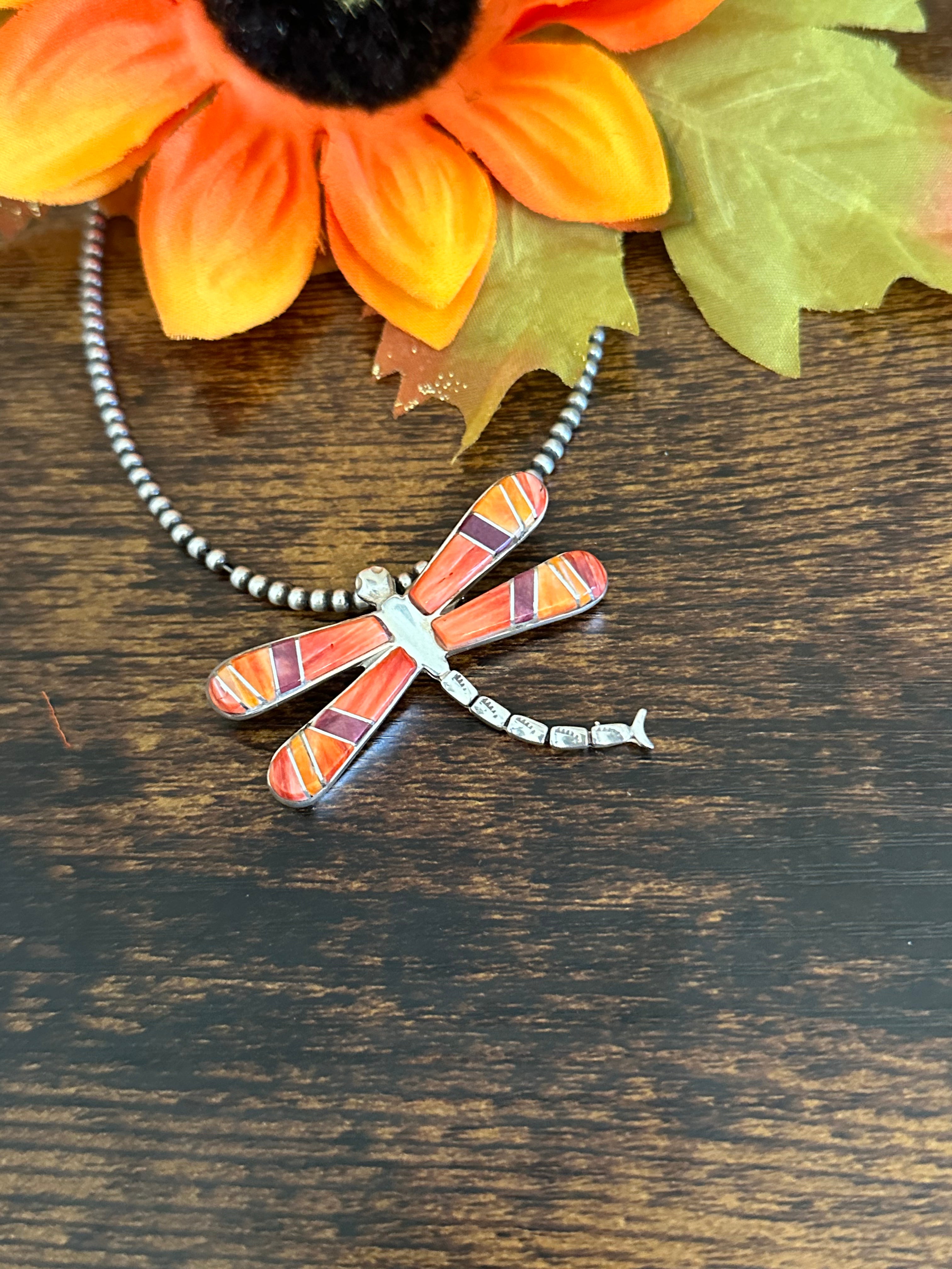 Navajo Made Multi Stone & Sterling Silver Dragonfly Inlay Pendant/Pin