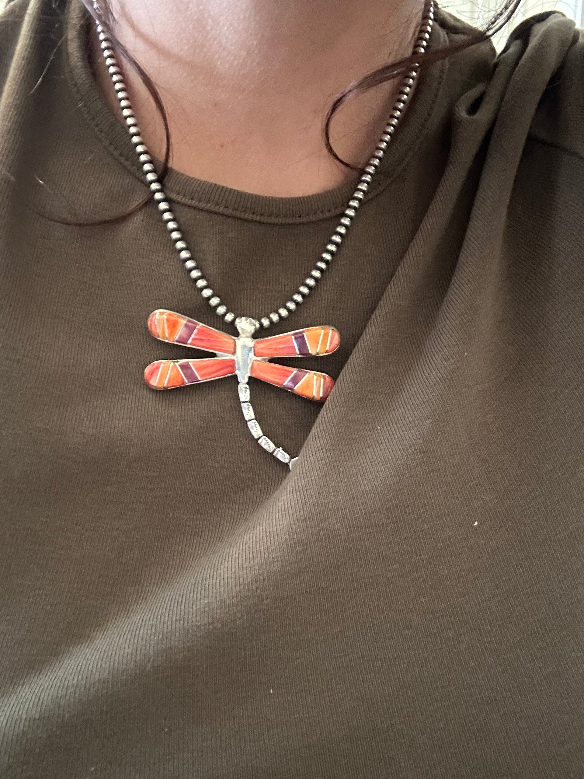 Navajo Made Multi Stone & Sterling Silver Dragonfly Inlay Pendant/Pin