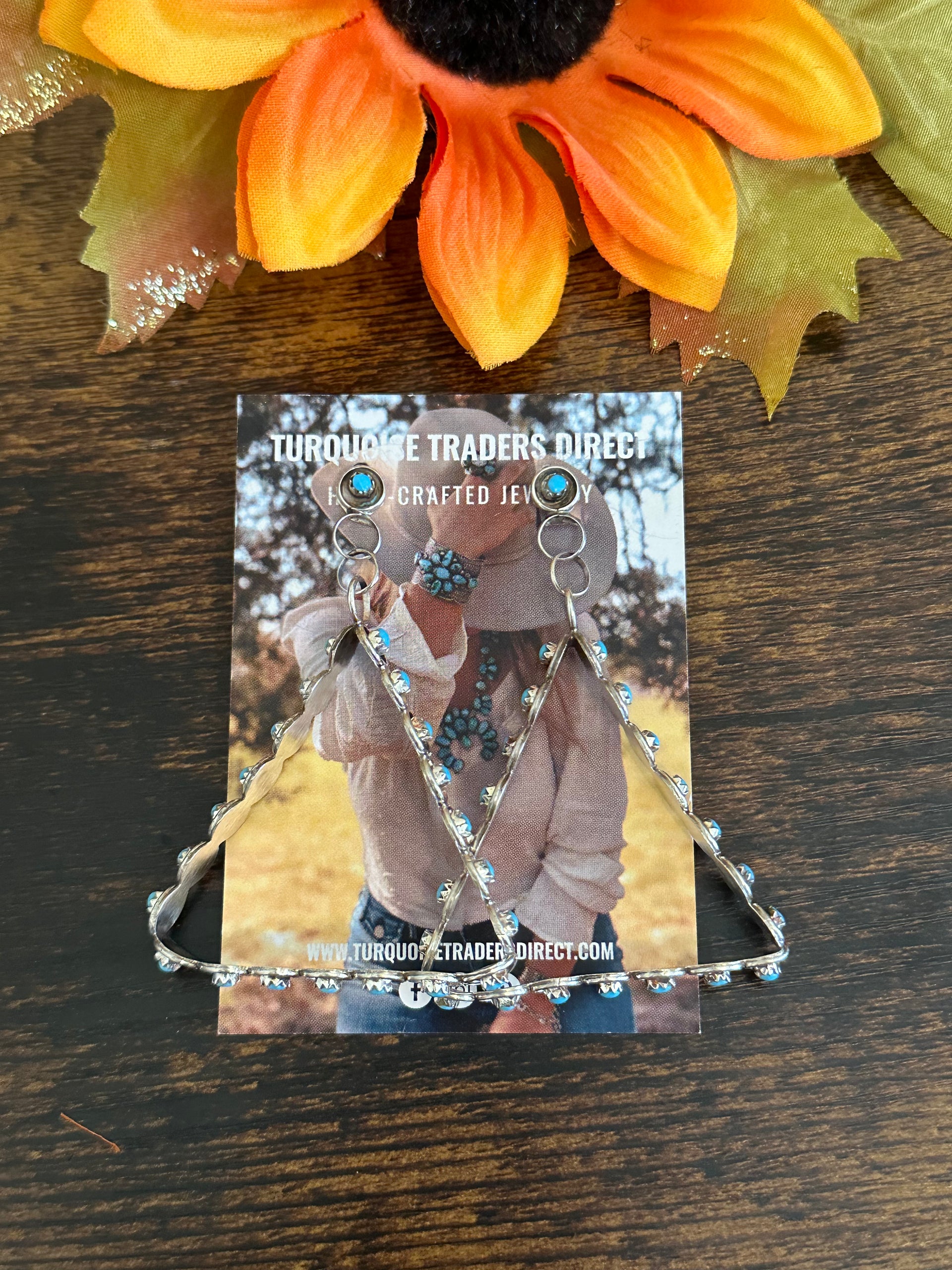 Joan Cheama Turquoise & Sterling Silver Post Dangle Earrings