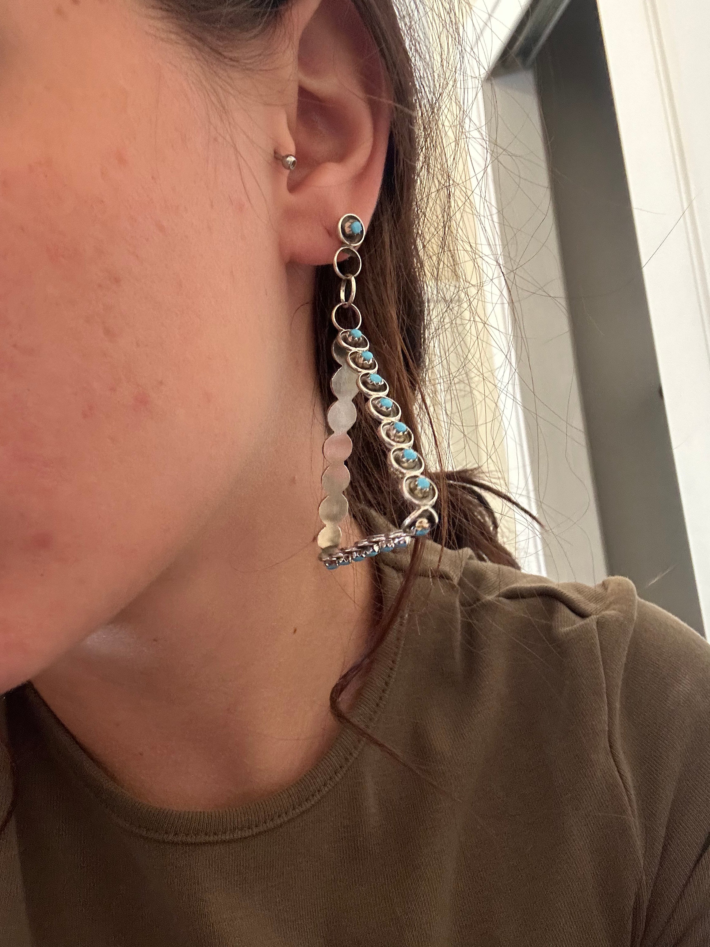 Joan Cheama Turquoise & Sterling Silver Post Dangle Earrings