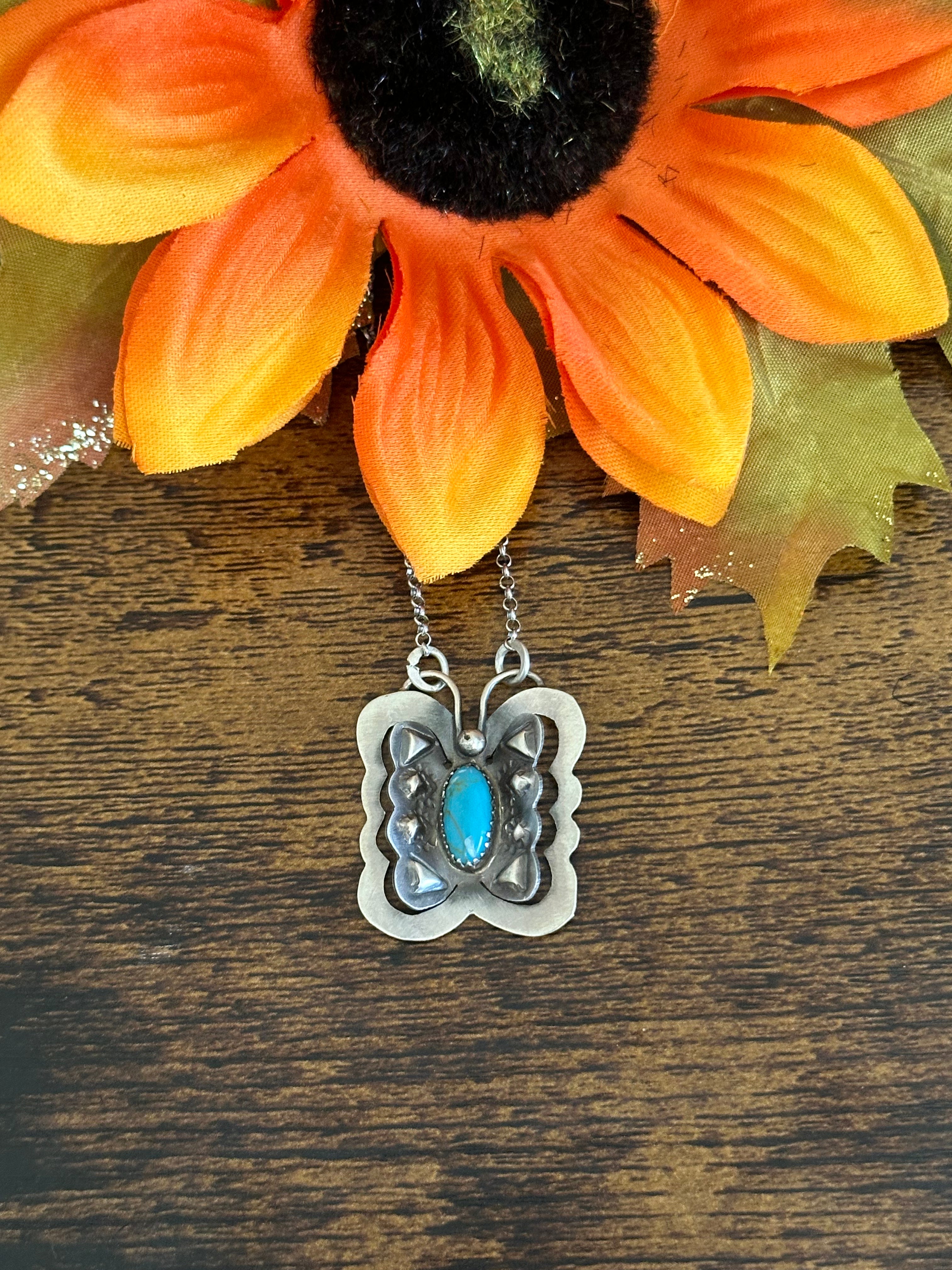 Gabriela Yazzie Kingman Turquoise & Sterling Silver Butterfly Necklace