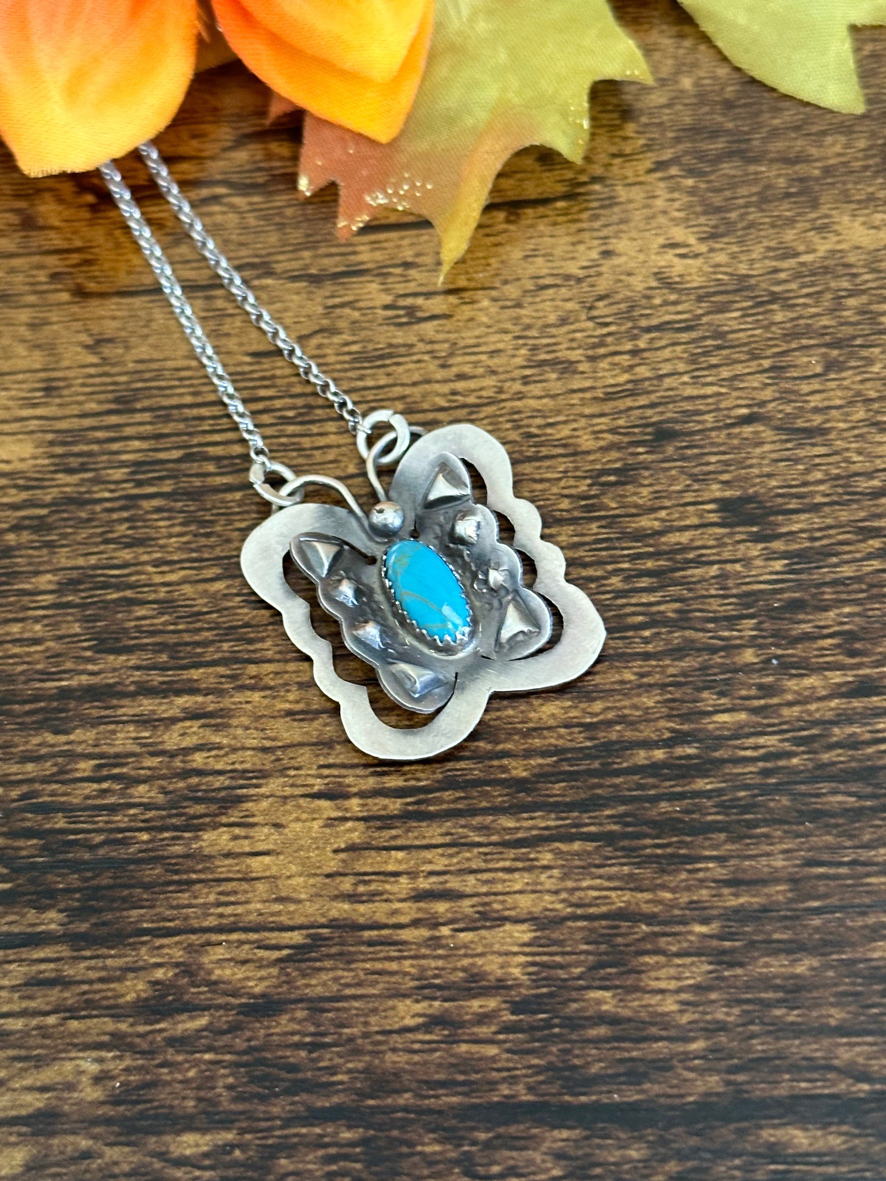 Gabriela Yazzie Kingman Turquoise & Sterling Silver Butterfly Necklace