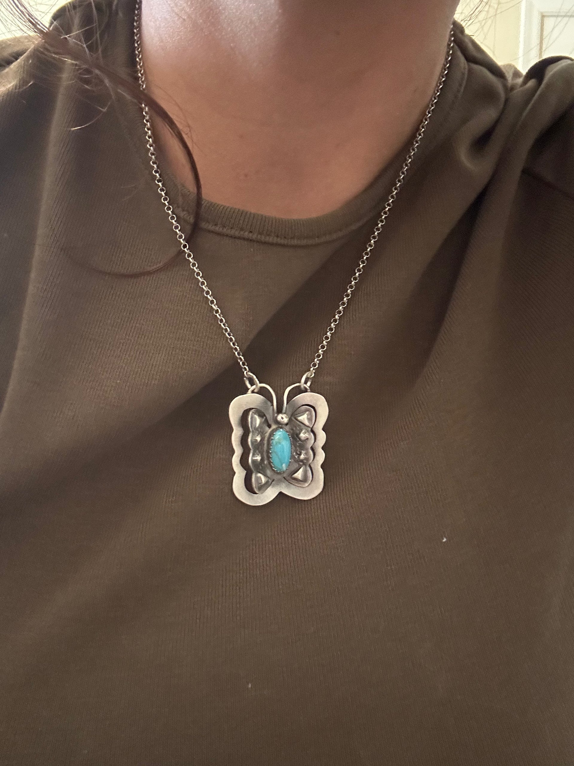 Gabriela Yazzie Kingman Turquoise & Sterling Silver Butterfly Necklace