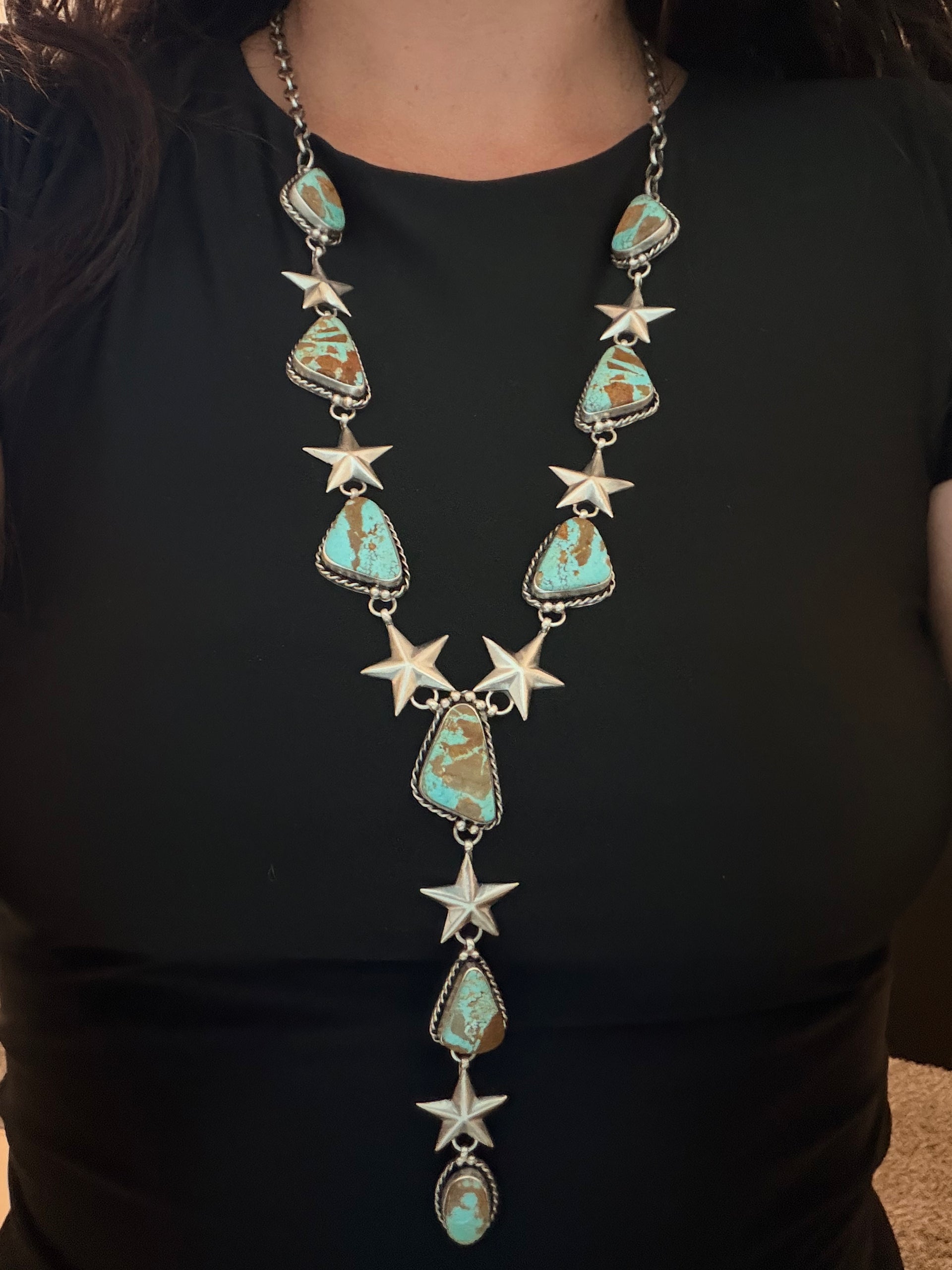 Larry Kaye Mine 8 Turquoise and Sterling Silver Lariat Necklace Set