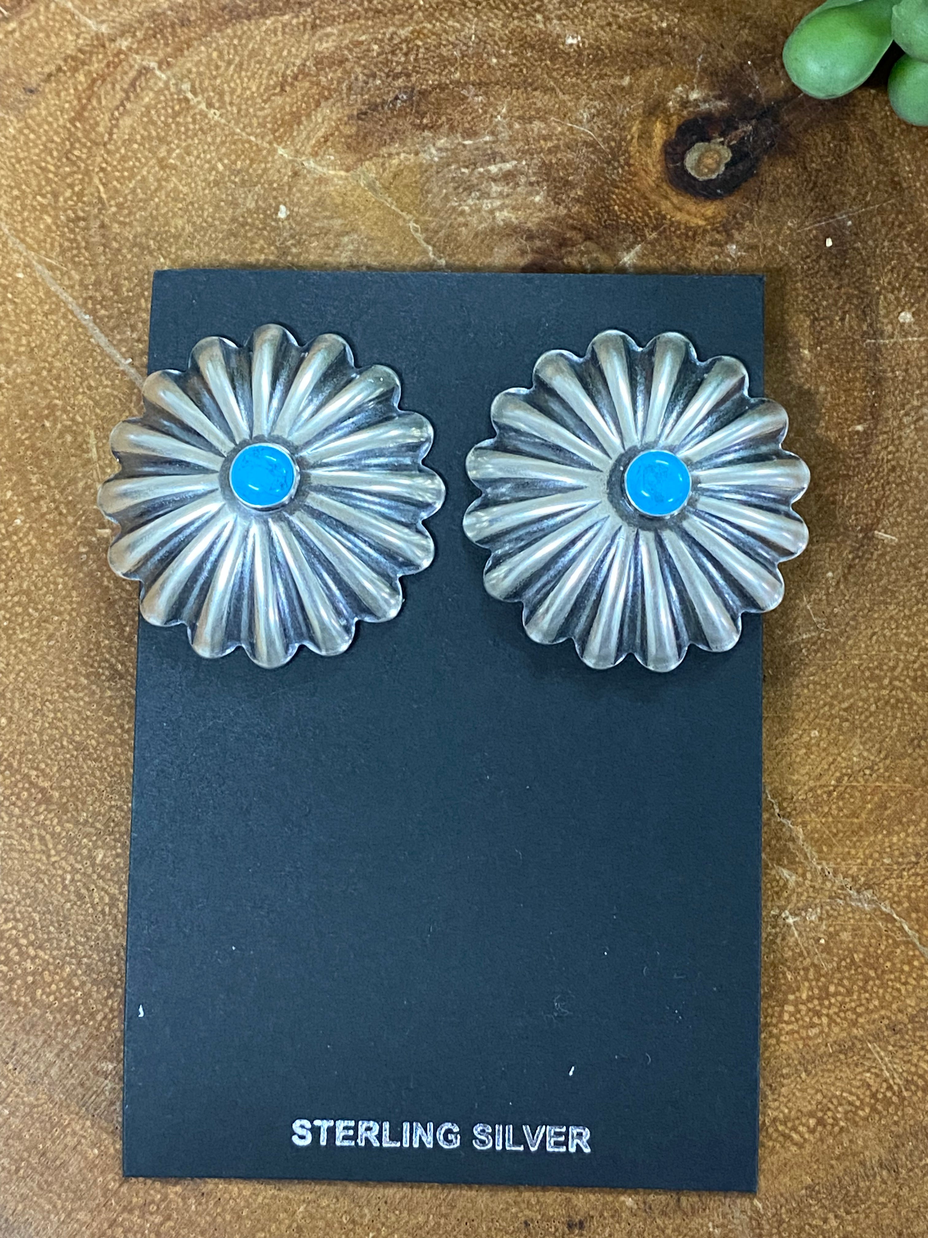 Navajo Made Kingman Turquoise & Sterling Silver Post Earrings