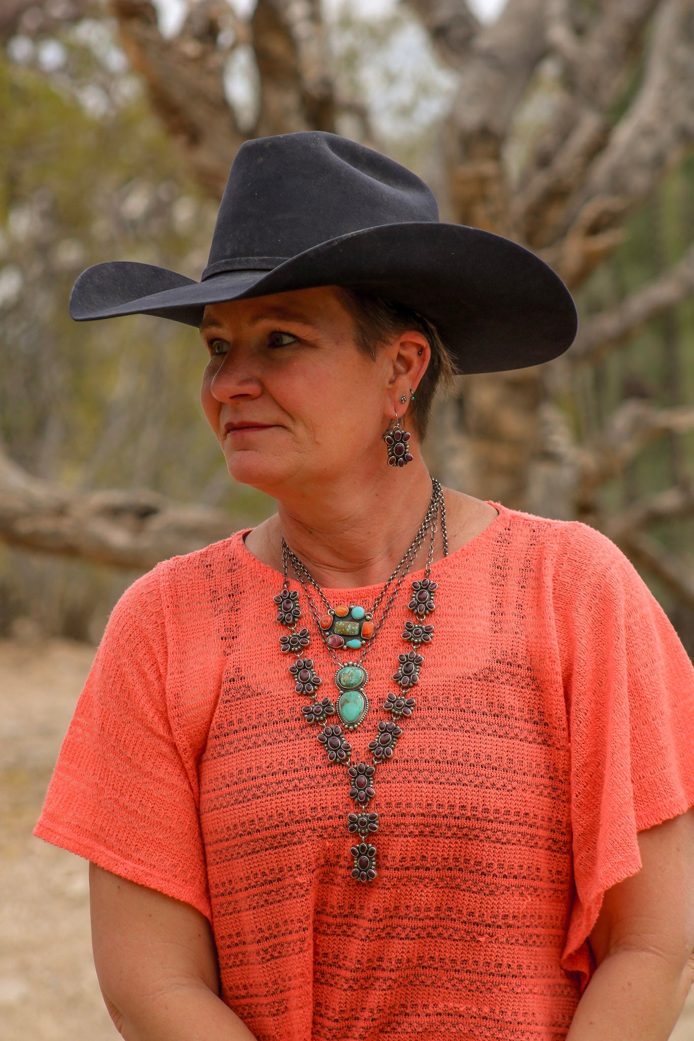 Sheila Becenti Purple Spiny Oyster & Sterling Silver Cluster Necklace Set
