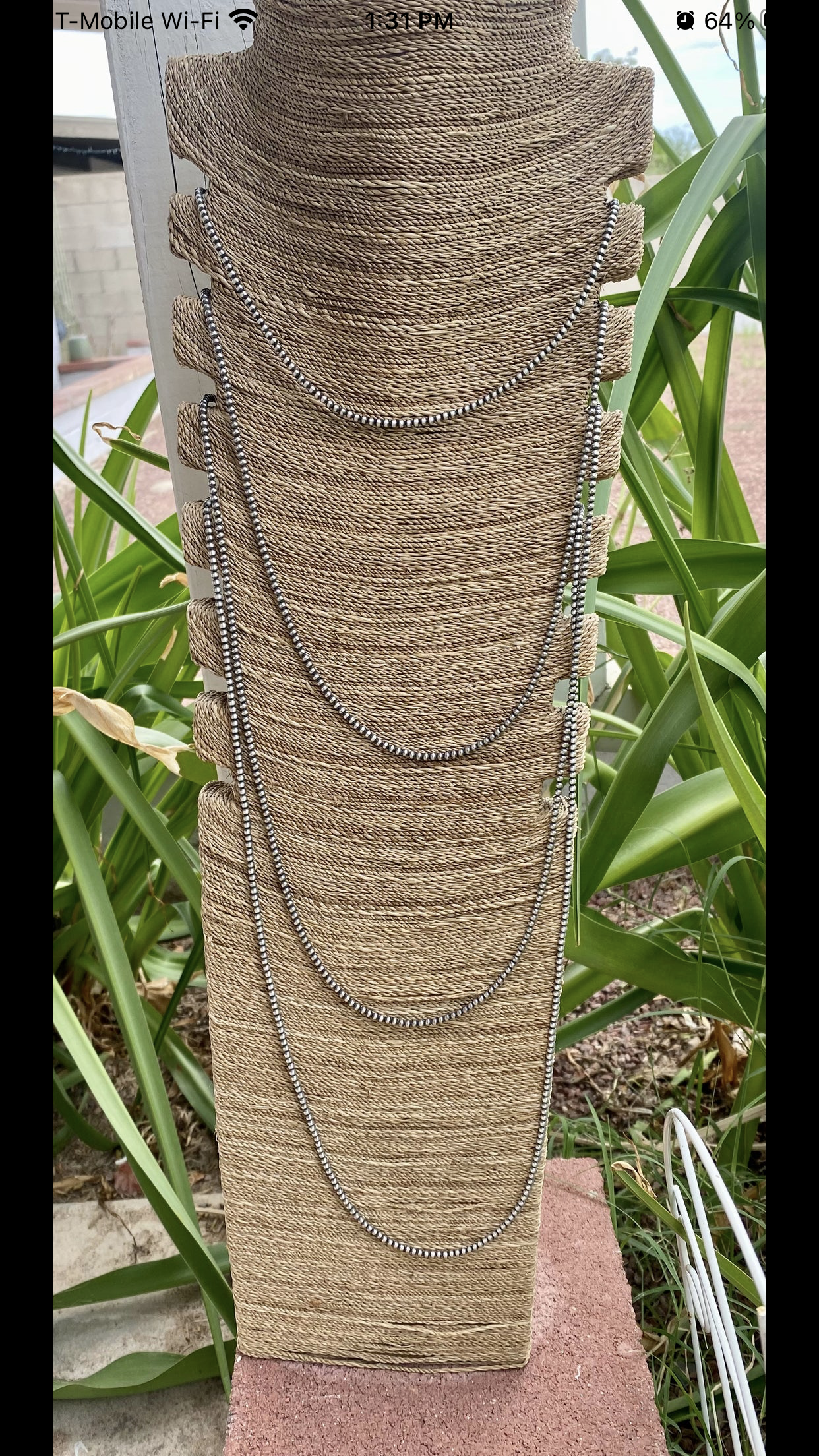 Navajo Sterling Silver 3 mm 24 inch Pearl Necklace