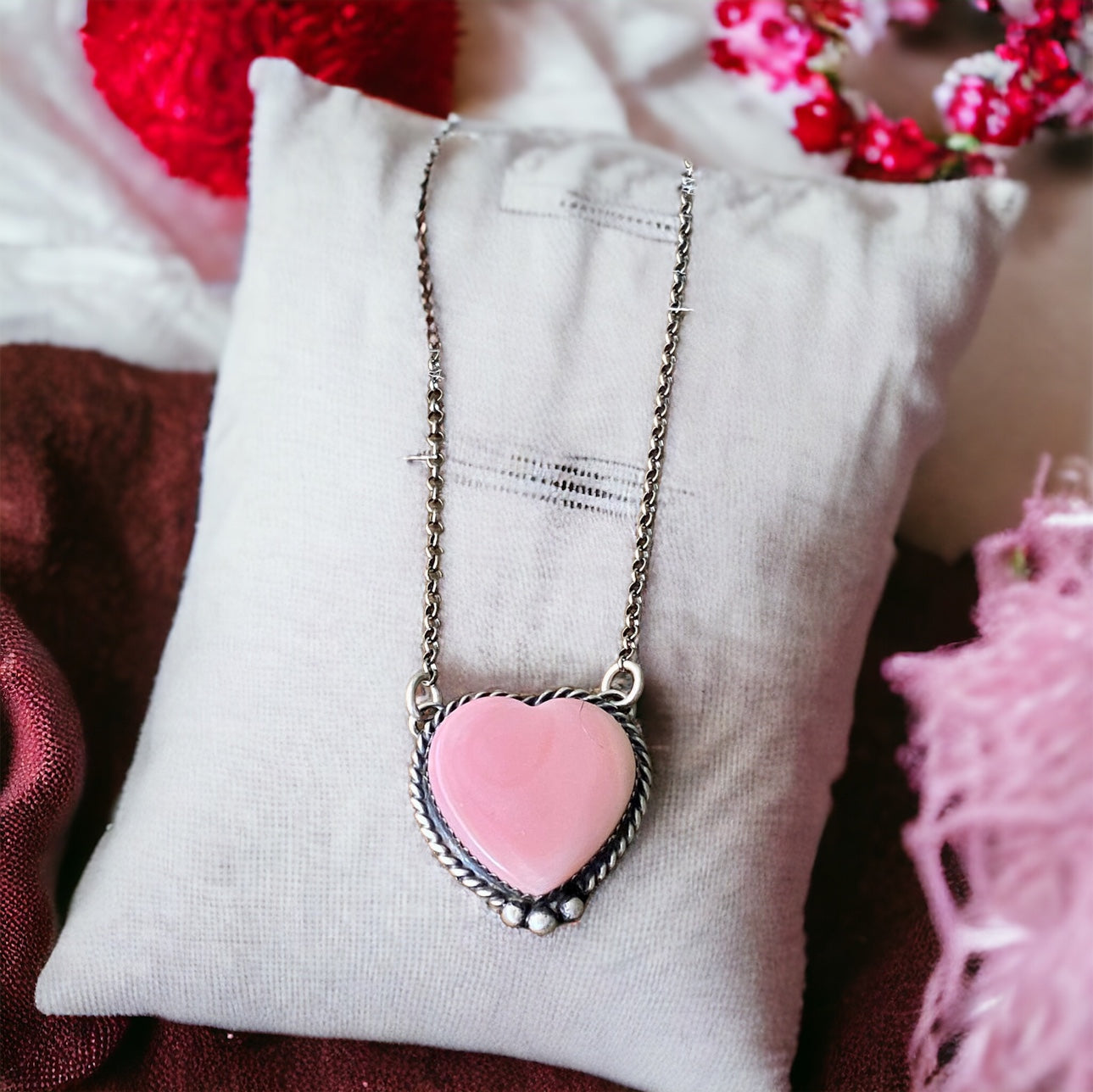 Clifton Davis Pink Conch & Sterling Silver Heart Necklace