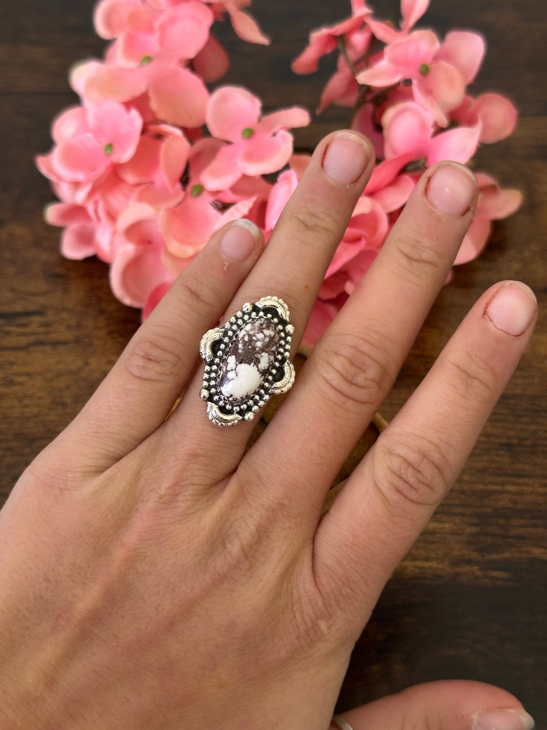 Southwest Handmade Wild Horse & Sterling Silver Ring Size 6.75