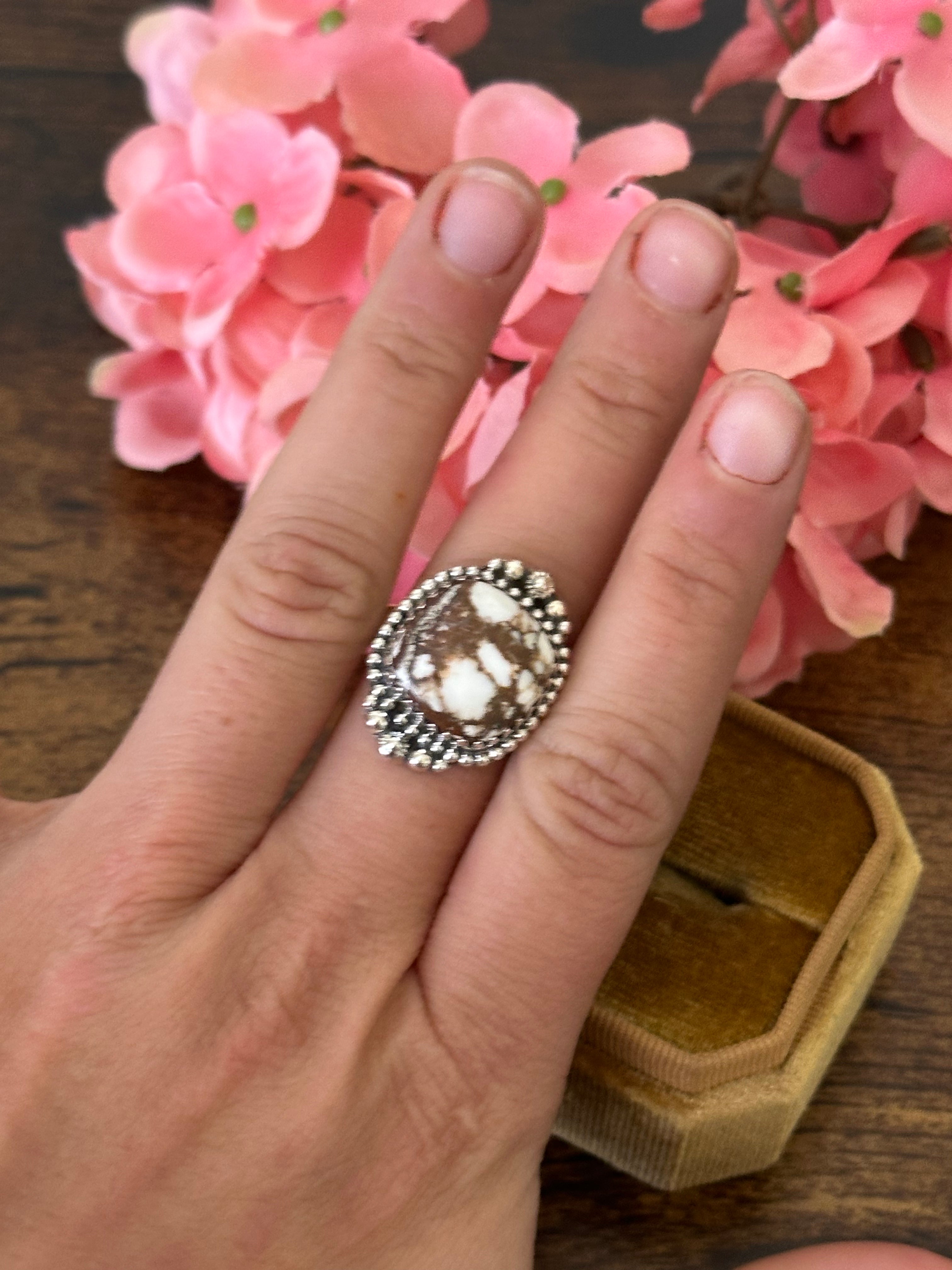 Southwest Handmade Wild Horse & Sterling Silver Ring Size 8.25