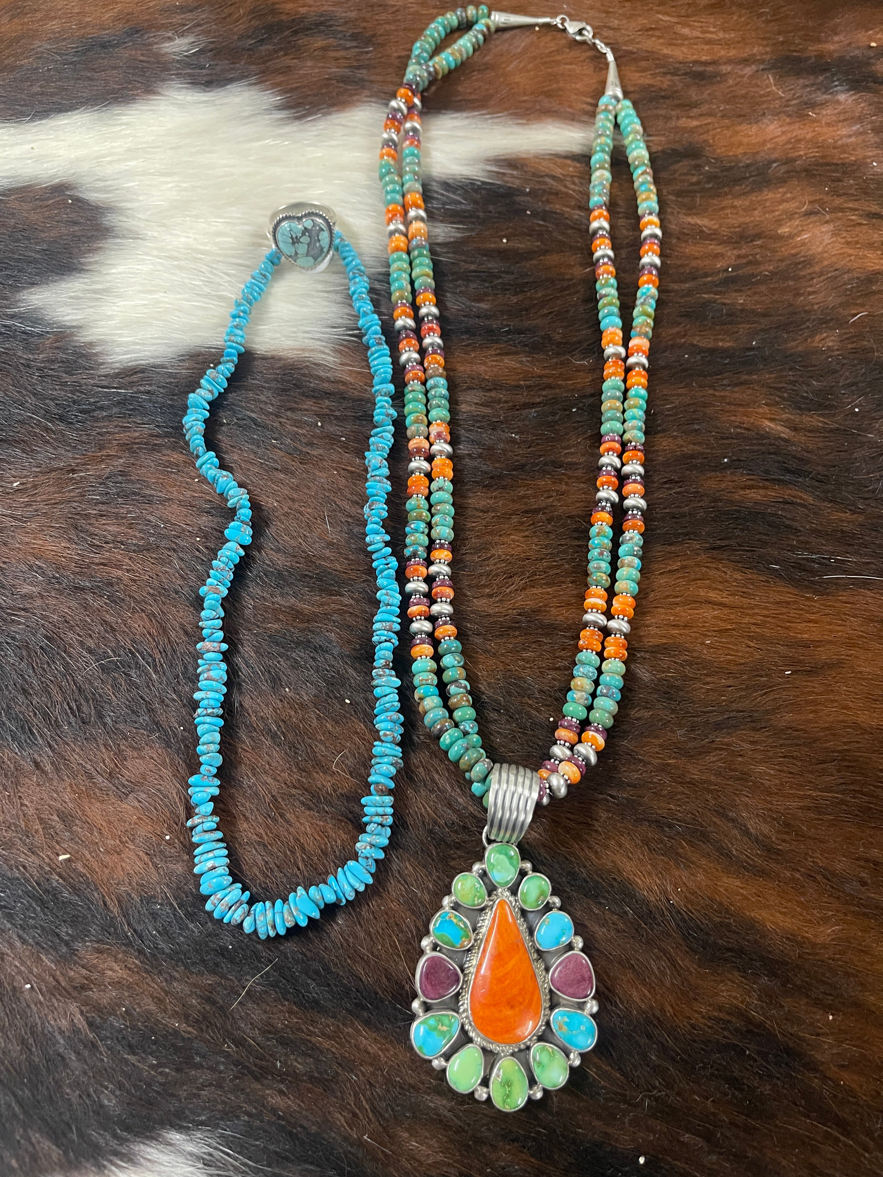 Shirley Henry Multi Stone Necklace, Tony Skeets New Lander Ring, Navajo Strung Egyptian Turquoise Necklace