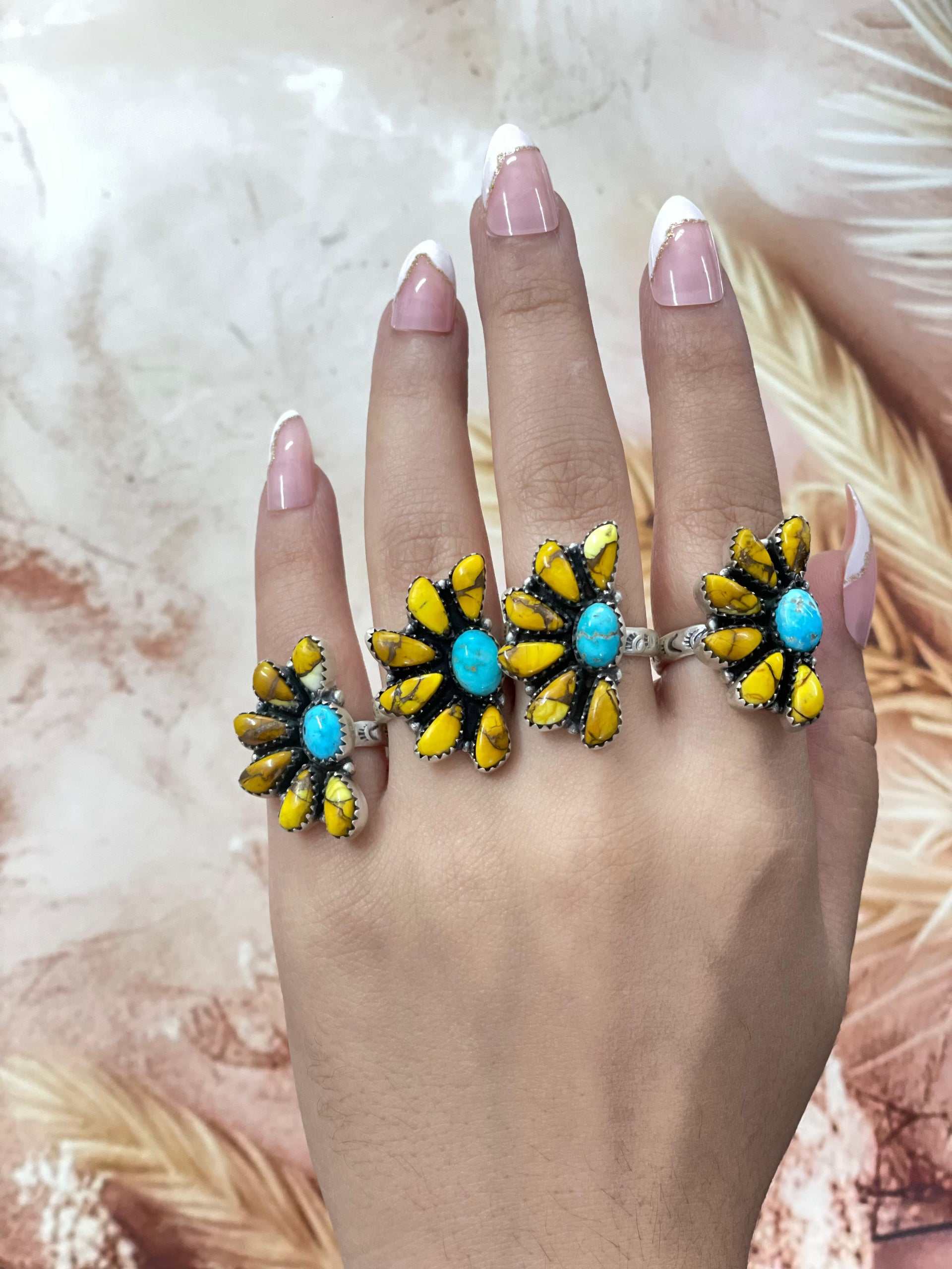 Southwest Made Multi Stone & Sterling Silver Adjustable Ring