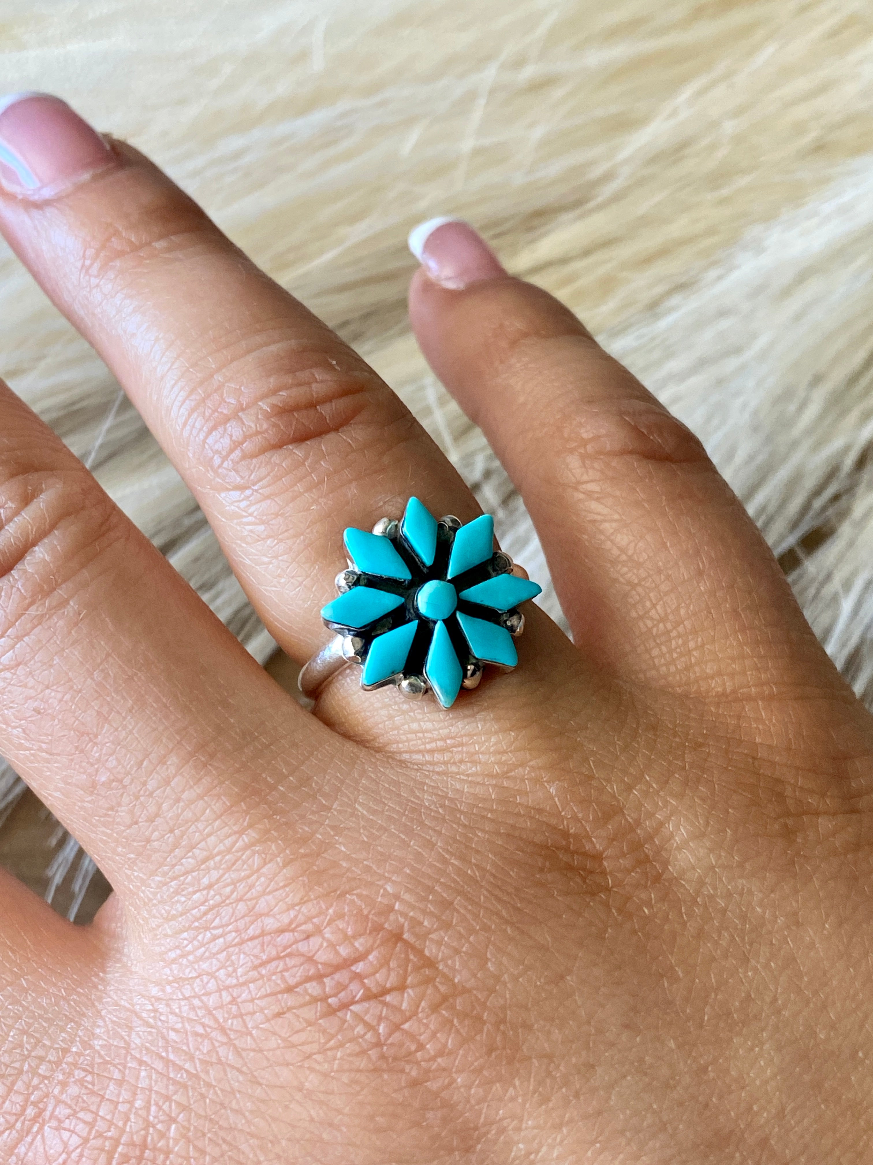 Navajo Made Sterling Silver Cluster Ring