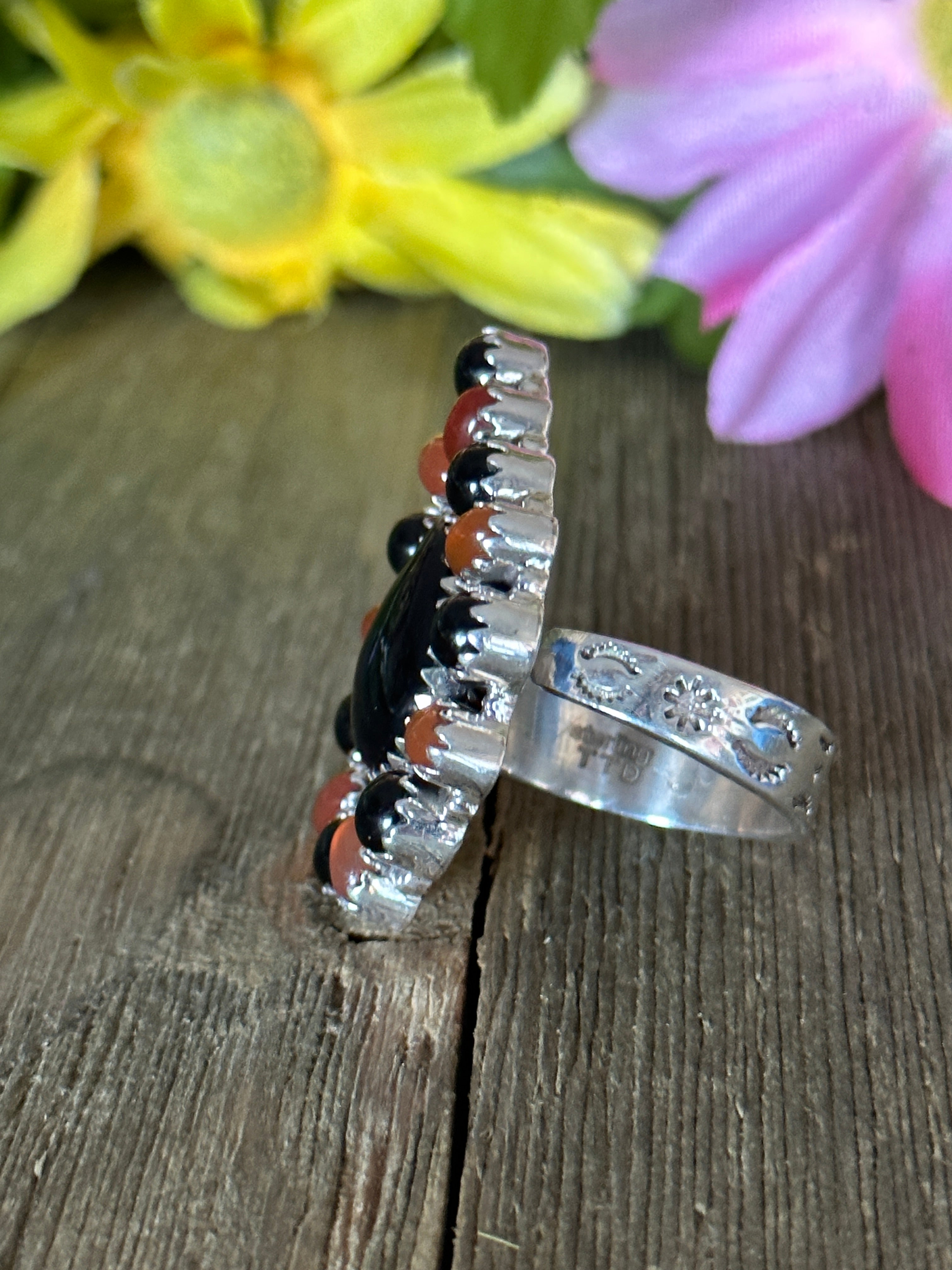 Southwest Handmade Multi Stone & Sterling Silver Adjustable Ring