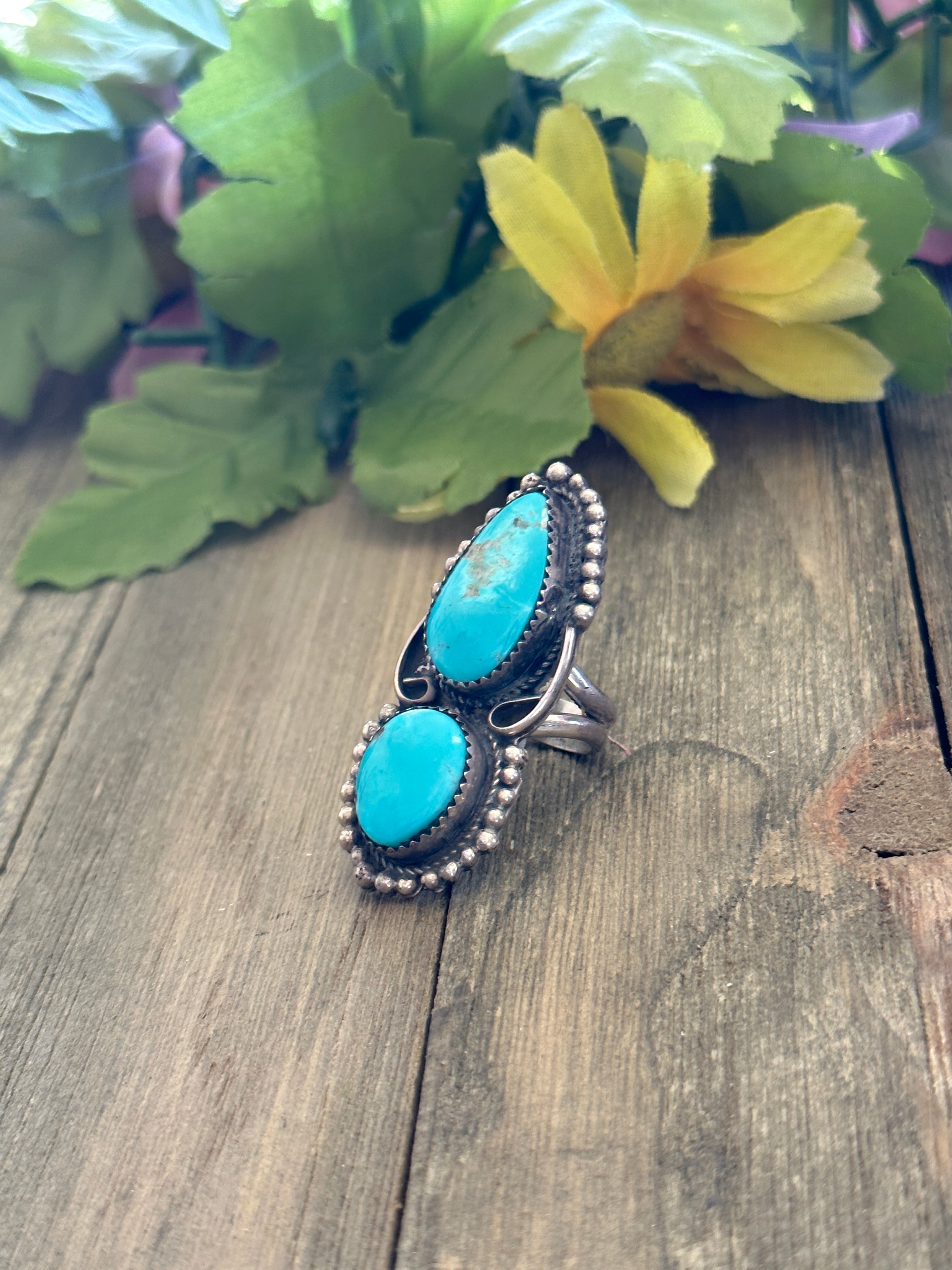 Rena Shelly Kingman Turquoise & Sterling Silver Ring Size 5.75