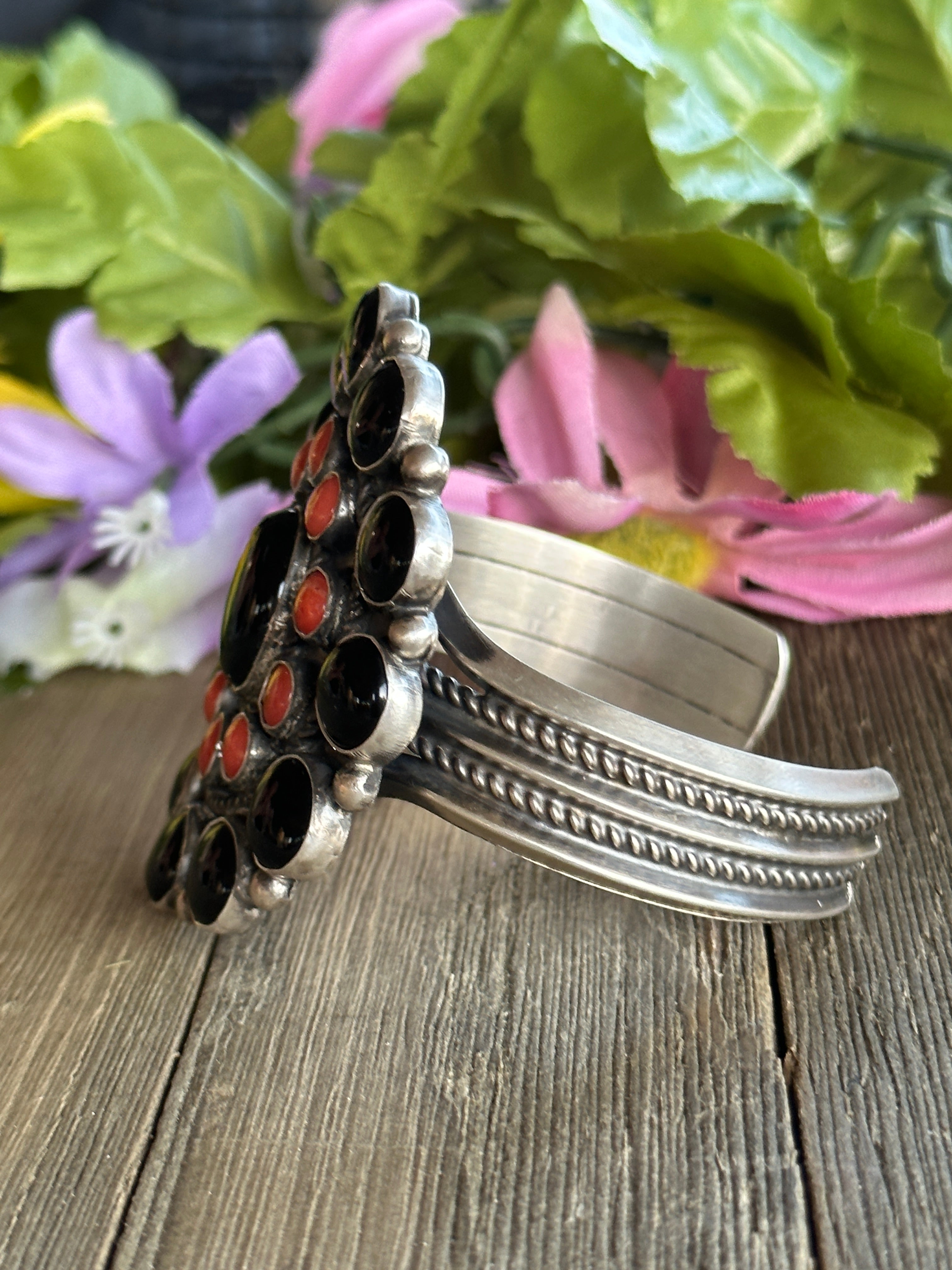 Navajo Made Multi Stone and Sterling Silver Cuff Bracelet
