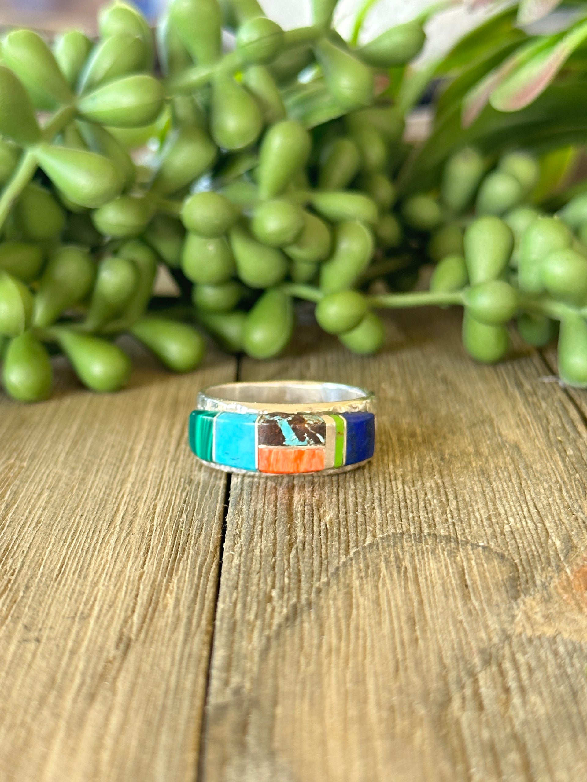 Navajo Made Multi Stone Ring & Sterling Silver Ring Size 10.5