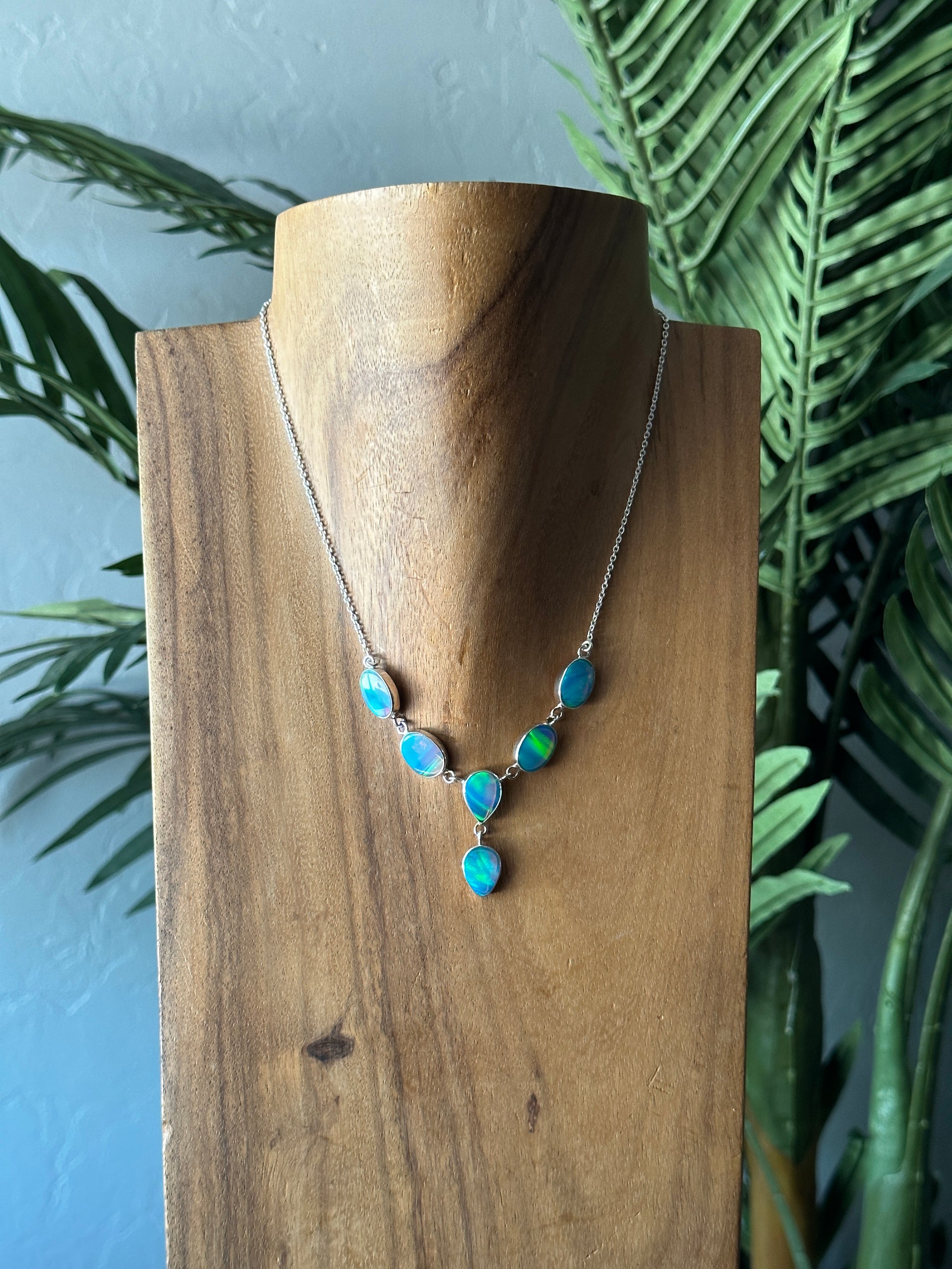 Southwest Handmade Mohave Opal & Sterling Silver Lariat Necklace