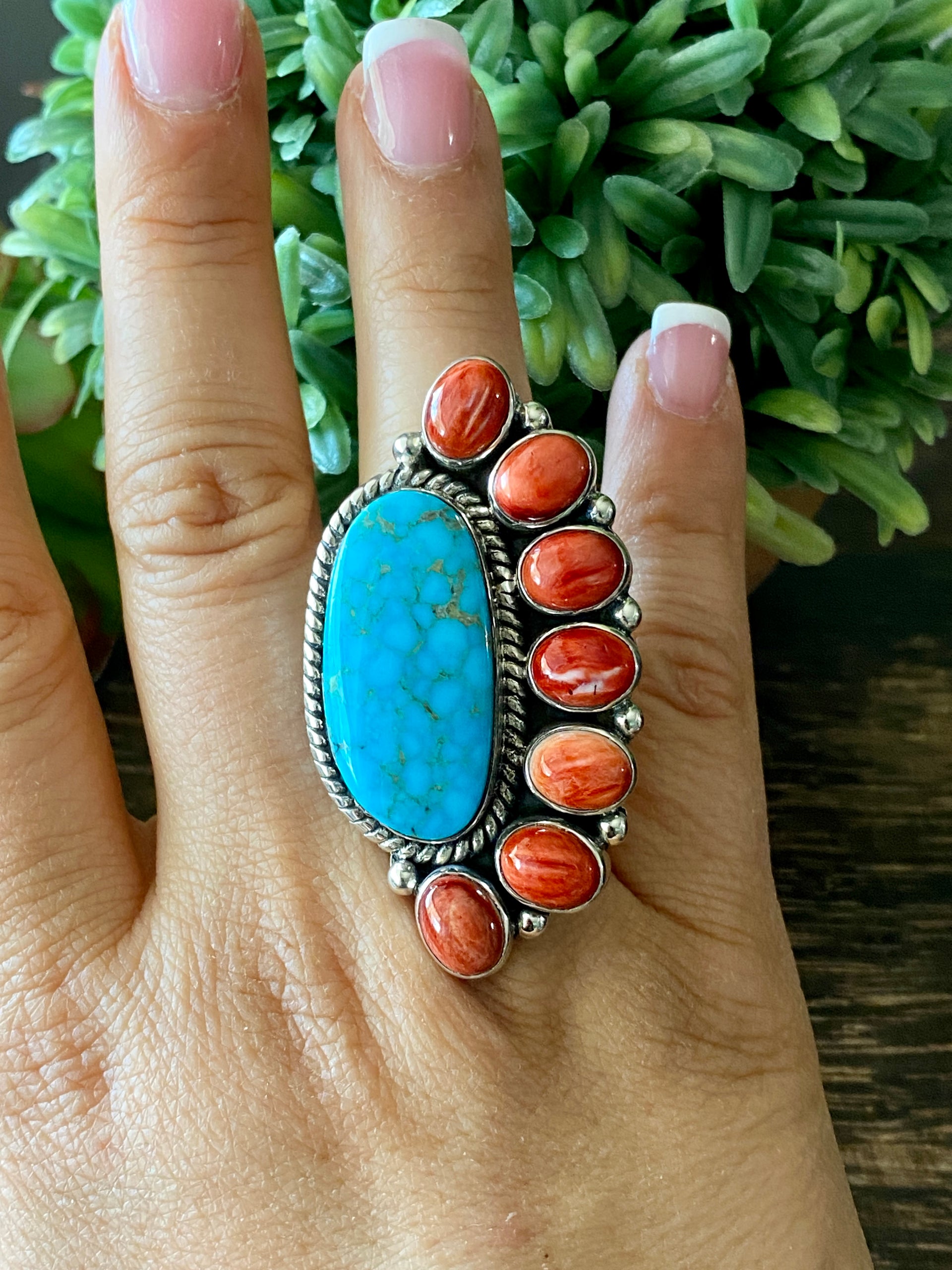 Tony Yazzie Multi Stone & Sterling Silver Adjustable Ring Size 7.5
