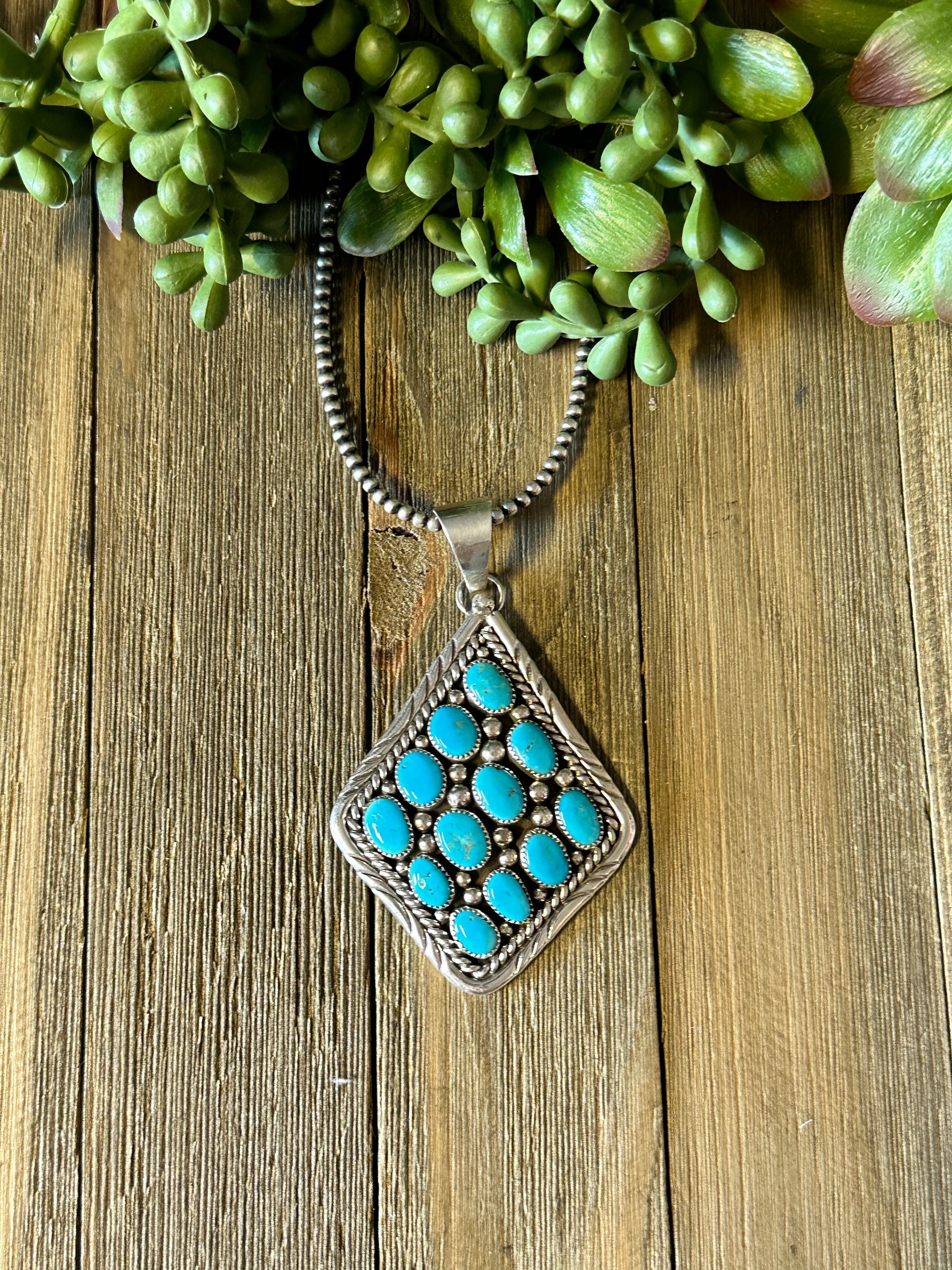 Navajo Made Kingman Turquoise & Sterling Silver Pendant