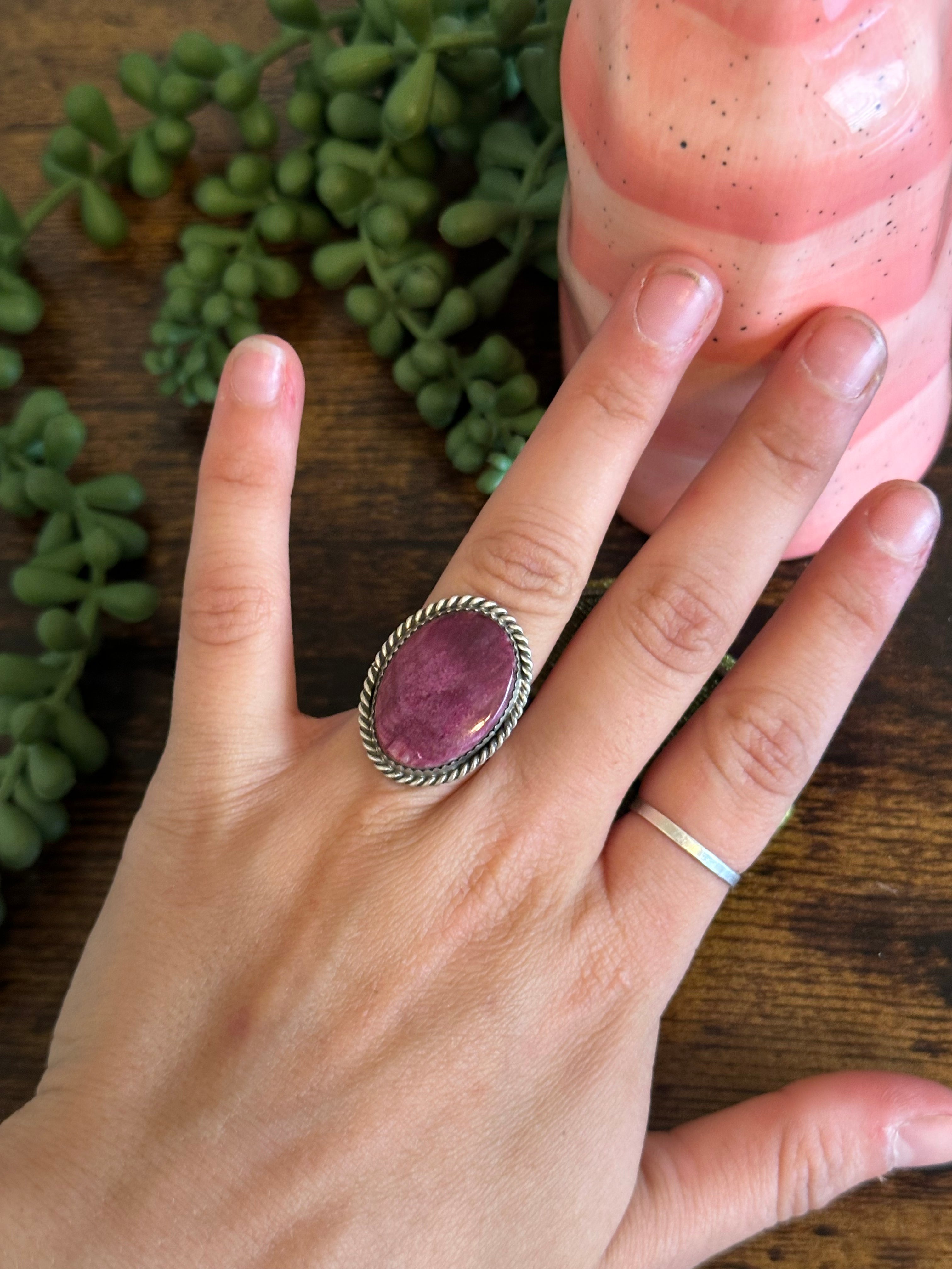 Navajo Made Purple Spiny Oyster & Sterling Silver Ring Size 6